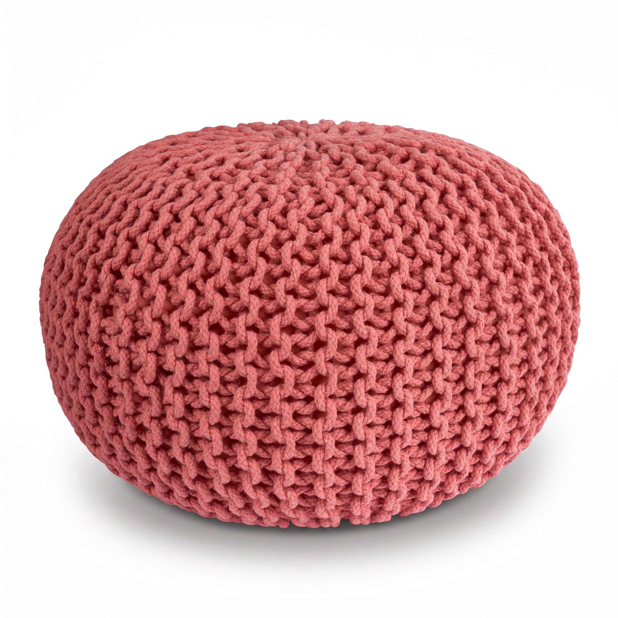 Bravich Dusty Pink Knitted Pouffe Footstool 50cm Round, Chunky Knit Moroccan Pouf Foot Stool for Living Room, Floor Cushion Seat and Foot Rest for Bedroom
