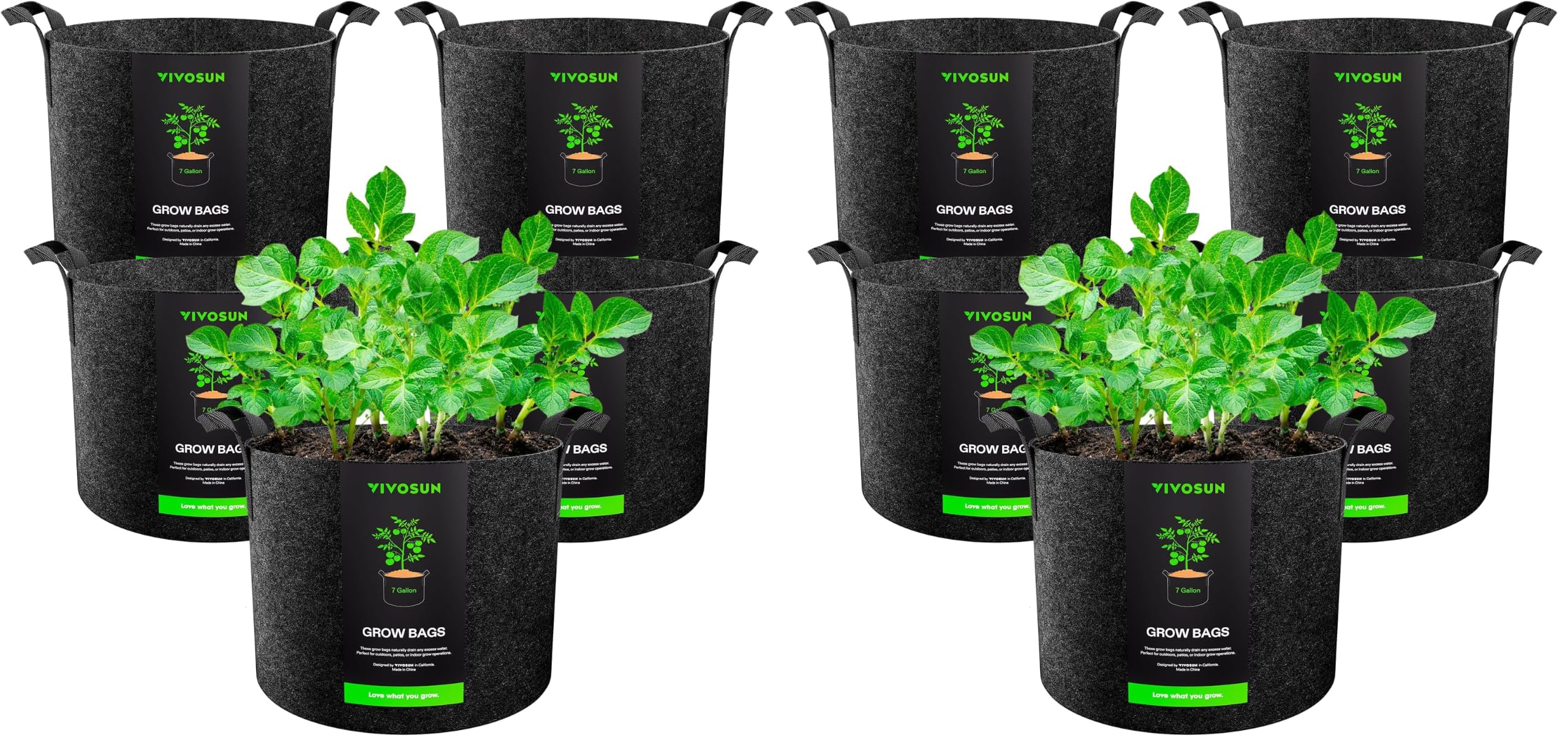 VIVOSUN 10-Pack 7 Gallon Plant Grow Bags, Heavy Duty Thickened Nonwoven Fabric Pots with Handles