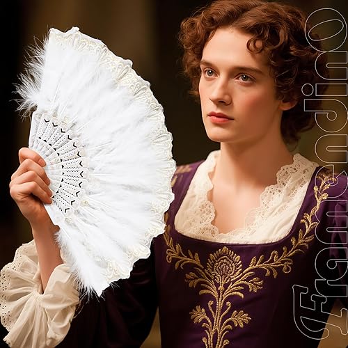 Miniatura 6 de Framendino, Paquete de 2 abanicos de plumas bordadas de flores Marabou con borla colgante de los años 20 plegable de arrastre a mano para mujeres de