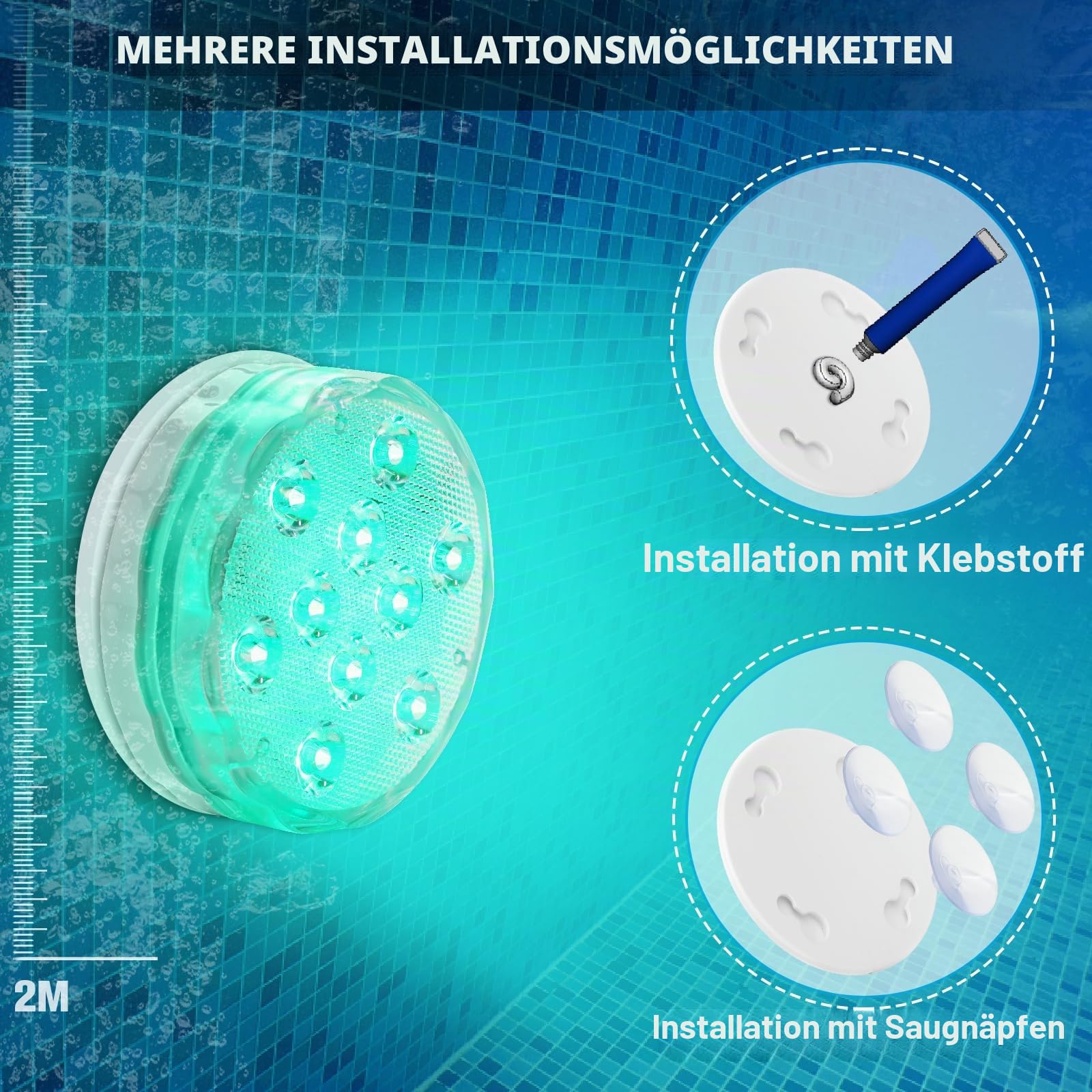 Qoolife USB Wiederaufladbares Unterwasserlicht Funksignal WRGB 3.3" Magnetische bunte LED-Tauchleuchten für Badewanne, Aquarium, Pool, Teich, Dekor, Spa, Weihnachten -2 Stück