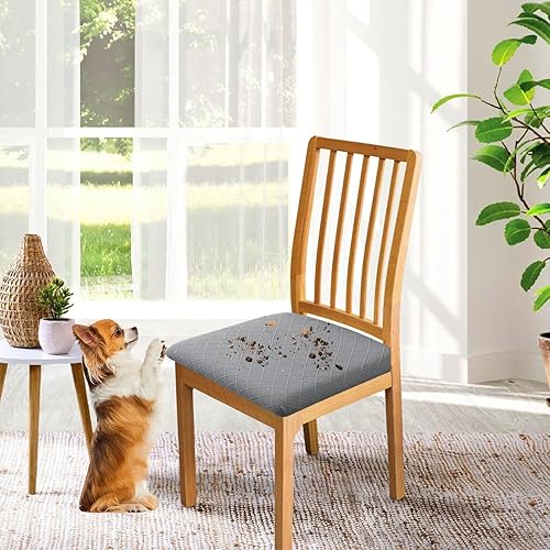 Miniatura 9 de Juego de 4 fundas de asiento impermeables para sillas de comedor con funda elástica de banco de tela jacquard, fundas extraíbles y lavables para