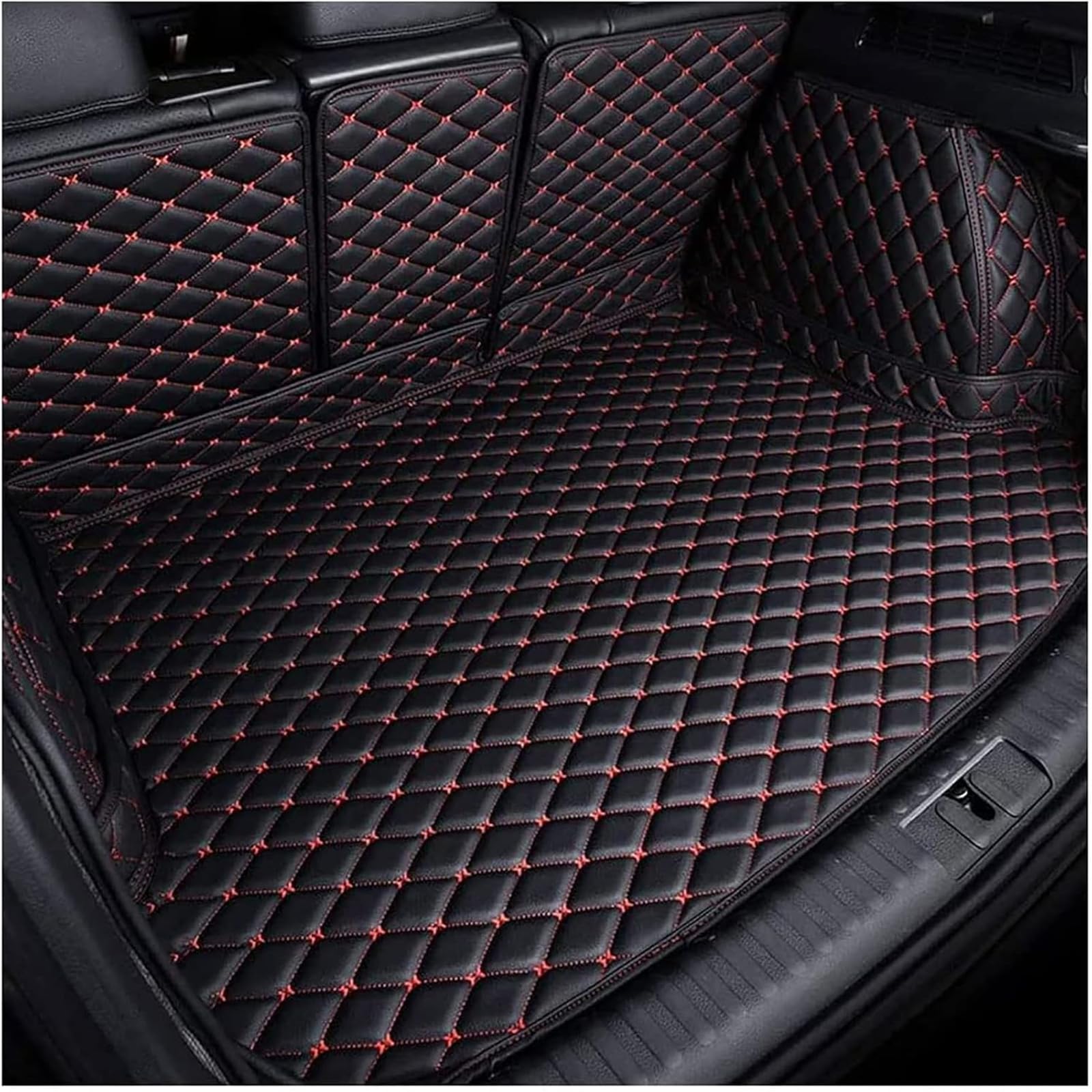 YUEDAM Car Boot Liners for Skoda KODIAQ 7 SEATER, Car Full Coverage Leather Boot Liner Mat Waterproof Car Boot Protector Durable Non-slip Easy To Install, C/Black and Red