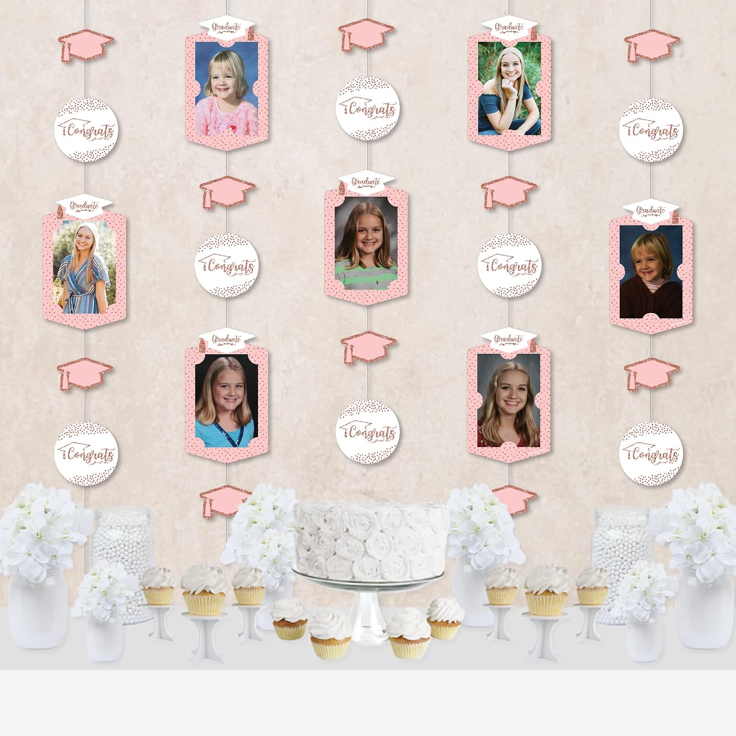 Big Dot of Happiness Rose Gold Graduation Party Vertical Photo Garland 35 Pieces