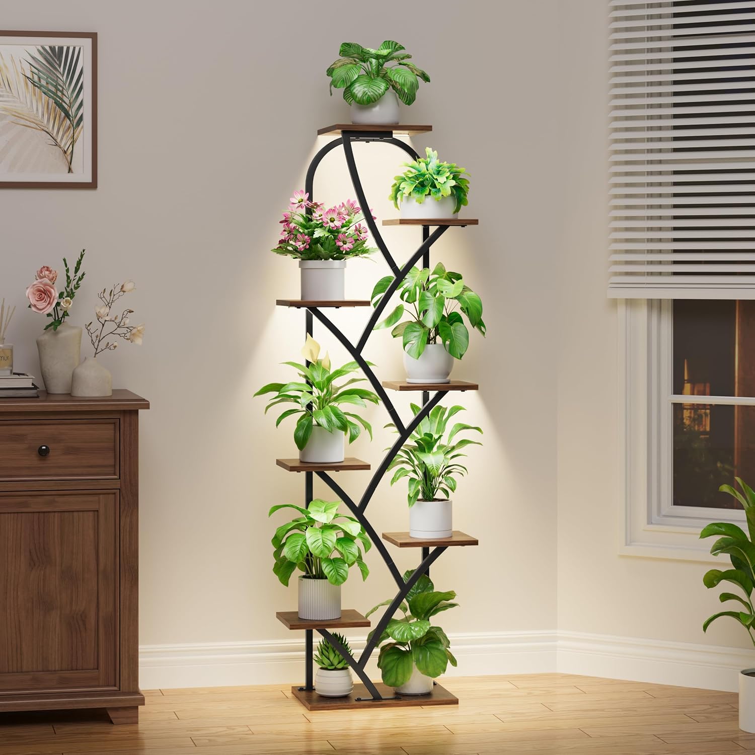 Plant Stand Indoor With Grow Lights - Corner Plant Stand For Indoor Plants, 51" Lighted Plant Shelf Indoor, 8 Tiered Tall Flower Holder, Dsiplay Rack For Living Room, Hallway, Home Décor