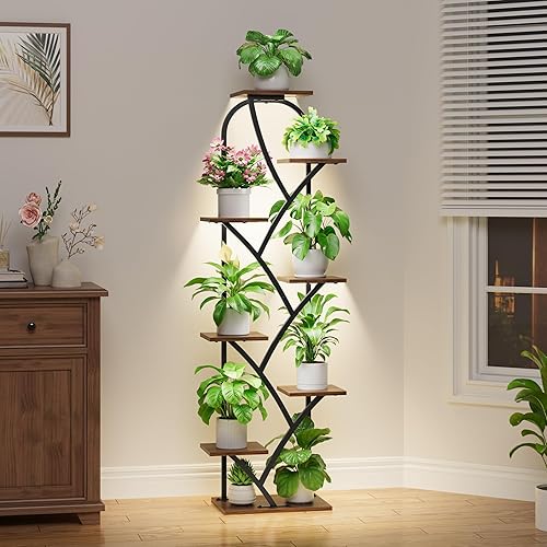 Soporte para plantas de interior con luces de crecimiento, soporte de esquina para plantas de interior, estante iluminado de 51 pulgadas para