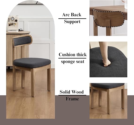 Grey Dining Chairs Set of 6, Mid Century Modern Upholstered Linen Dining Room Chair with Curved Back, Armless Kitchen Chairs for Living Room/Restaurant/Balcony/Bedroom/Bome Desk/Task