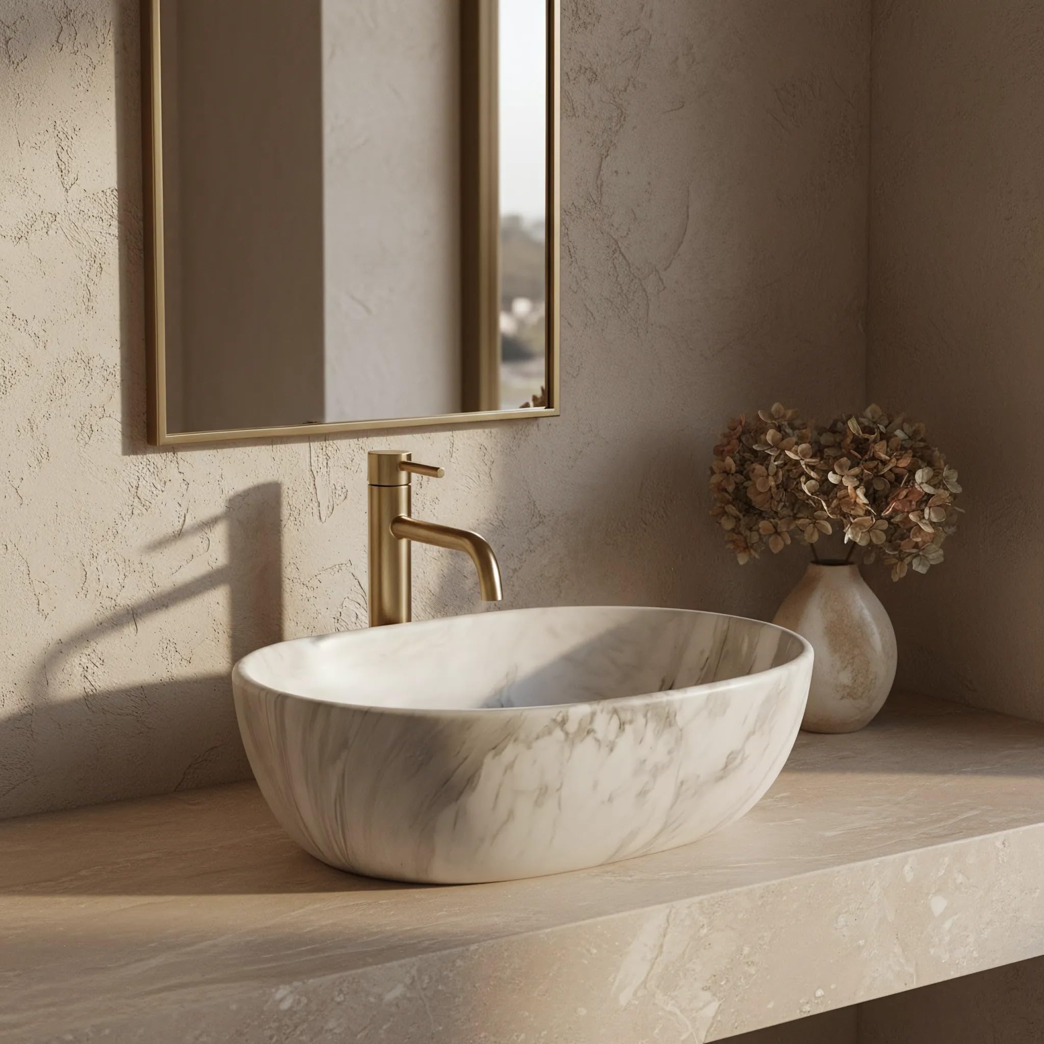 Lavabo Sobre Encimera Rea Amelia Ash Matt Beige 48X34,5X13,5Cm