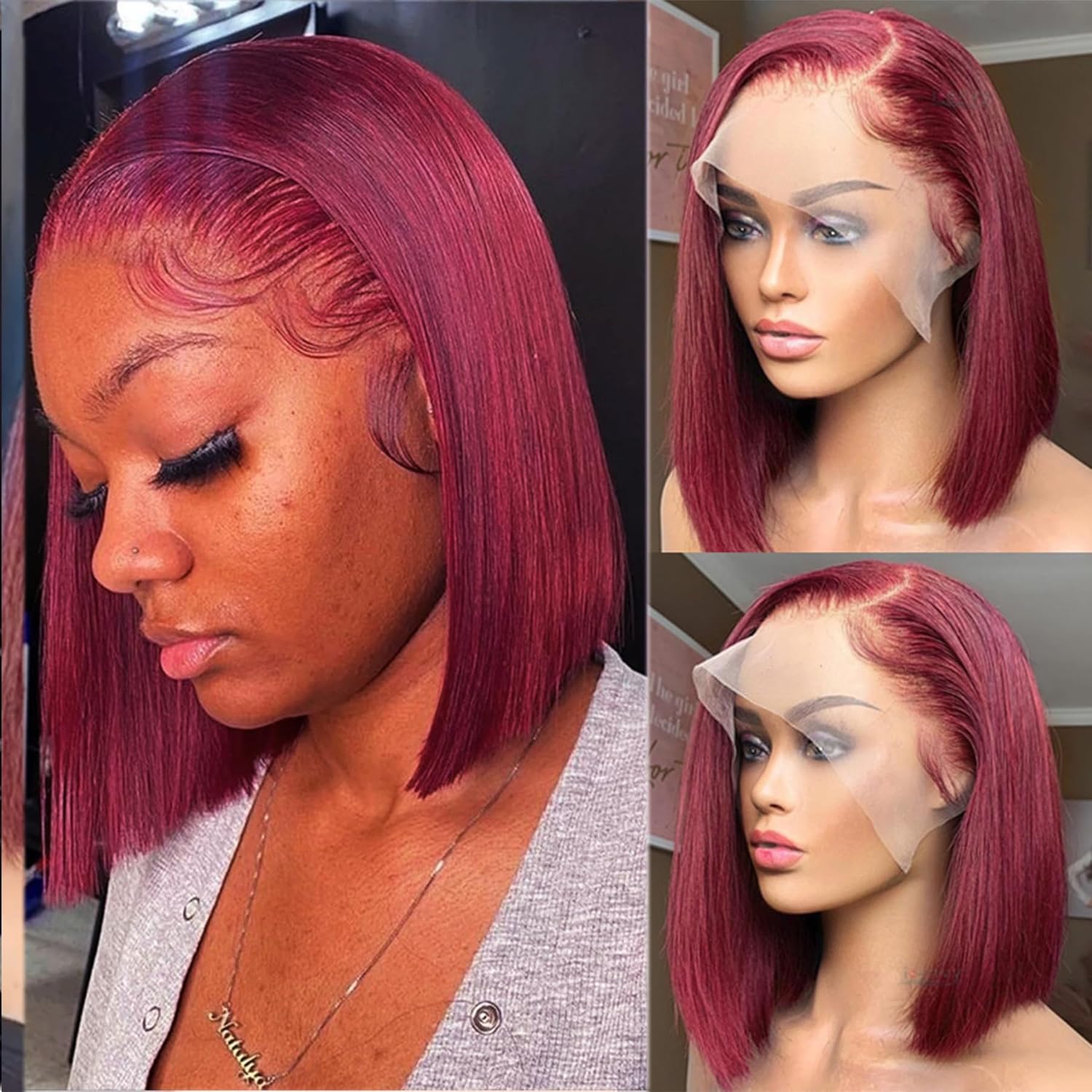 99J Burgundy Lace Front Wigs Human Hair Reddish Brown 13×4 Short Straight Bob Wig 180% Density HD Pre Plucked Glueless Lace Front Human Hair Wine Red bob wig Bleached Knots Natural Hairline 10Inch 99J Burgundy Lace Front Wigs Human Hair Reddish Brown 13×4 Short Straight Bob Wig 180% Density HD Pre Plucked Glueless Lace Front Human Hair Wine Red bob wig Bleached Knots Natural Hairline 10Inch