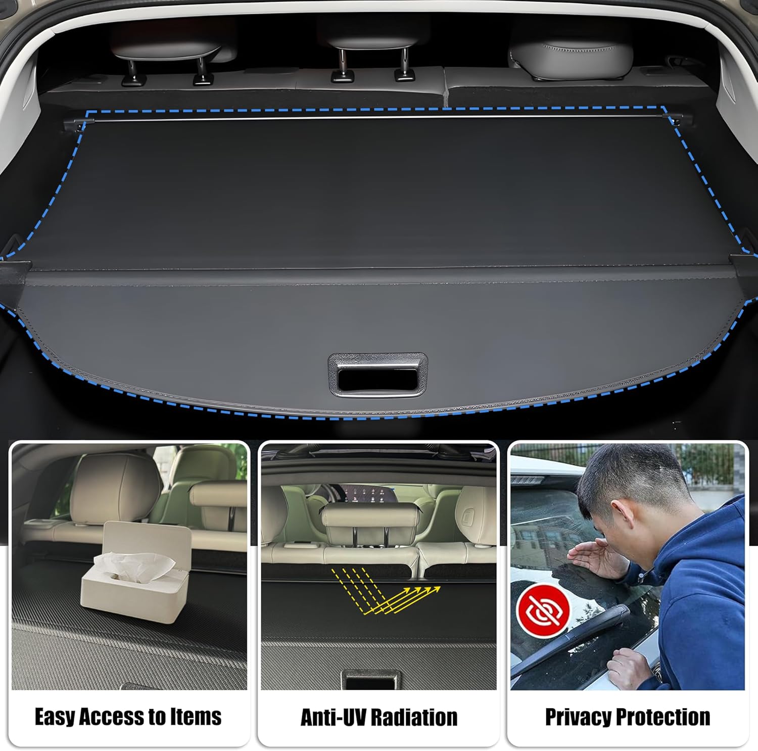 Retractable Cargo Cover for 2023 2024 2025 Mazda CX-50, Rear Trunk Cover Compatible with 2023 2024 2025 Mazda CX50 Security Shielding Shade No Gap Car Accessory Black, Carbon Fiber