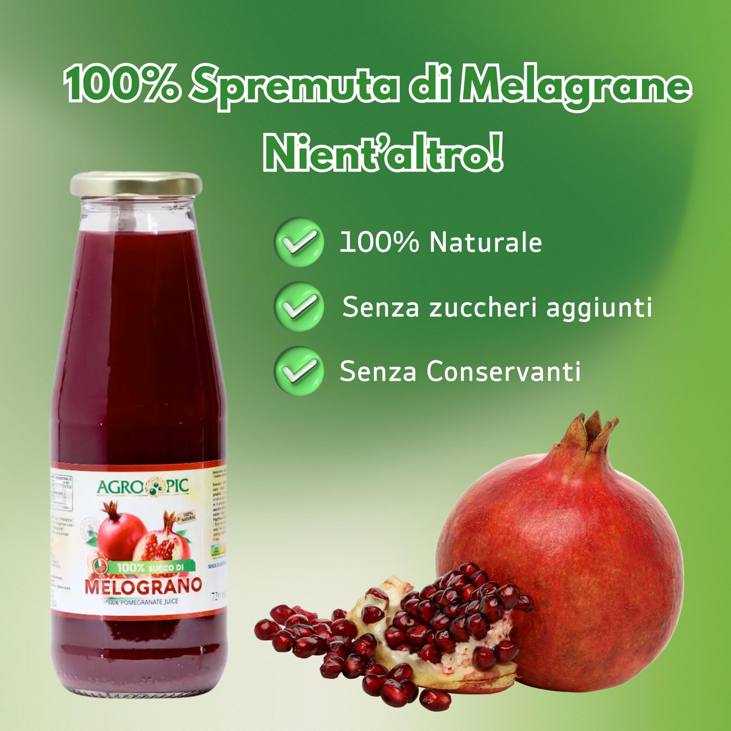 Agropic Succo di Melograno 100%, 12 bottiglie da 720 ml di puro succo di melograno senza zuccheri aggiunti, senza conservanti, Made in Italy - 3
