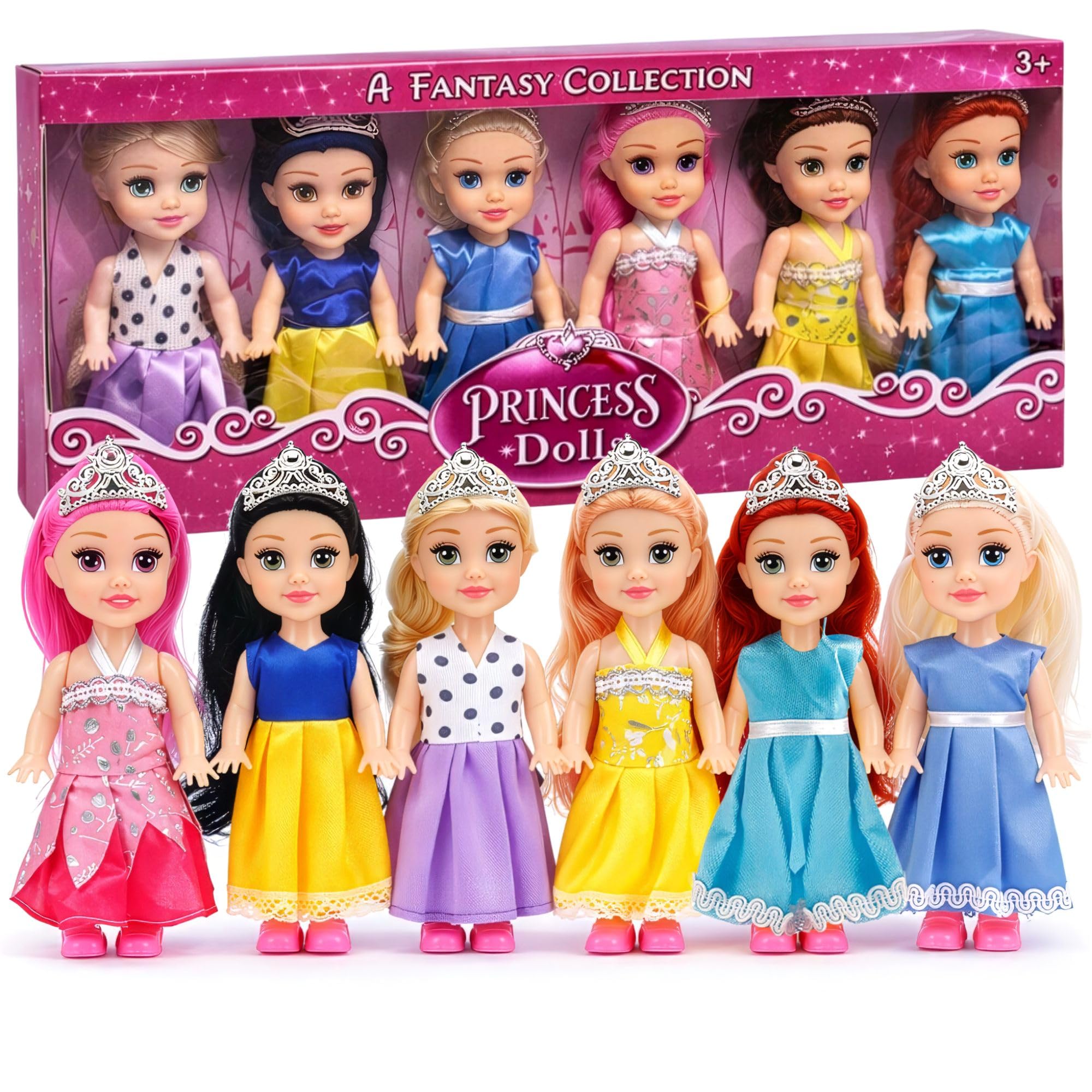 Liberty Imports Little Royal Princess Toddler Dolls with Dresses, Girls Imaginative Pretend Play Small Dolls Party Favors Collection (Princess)