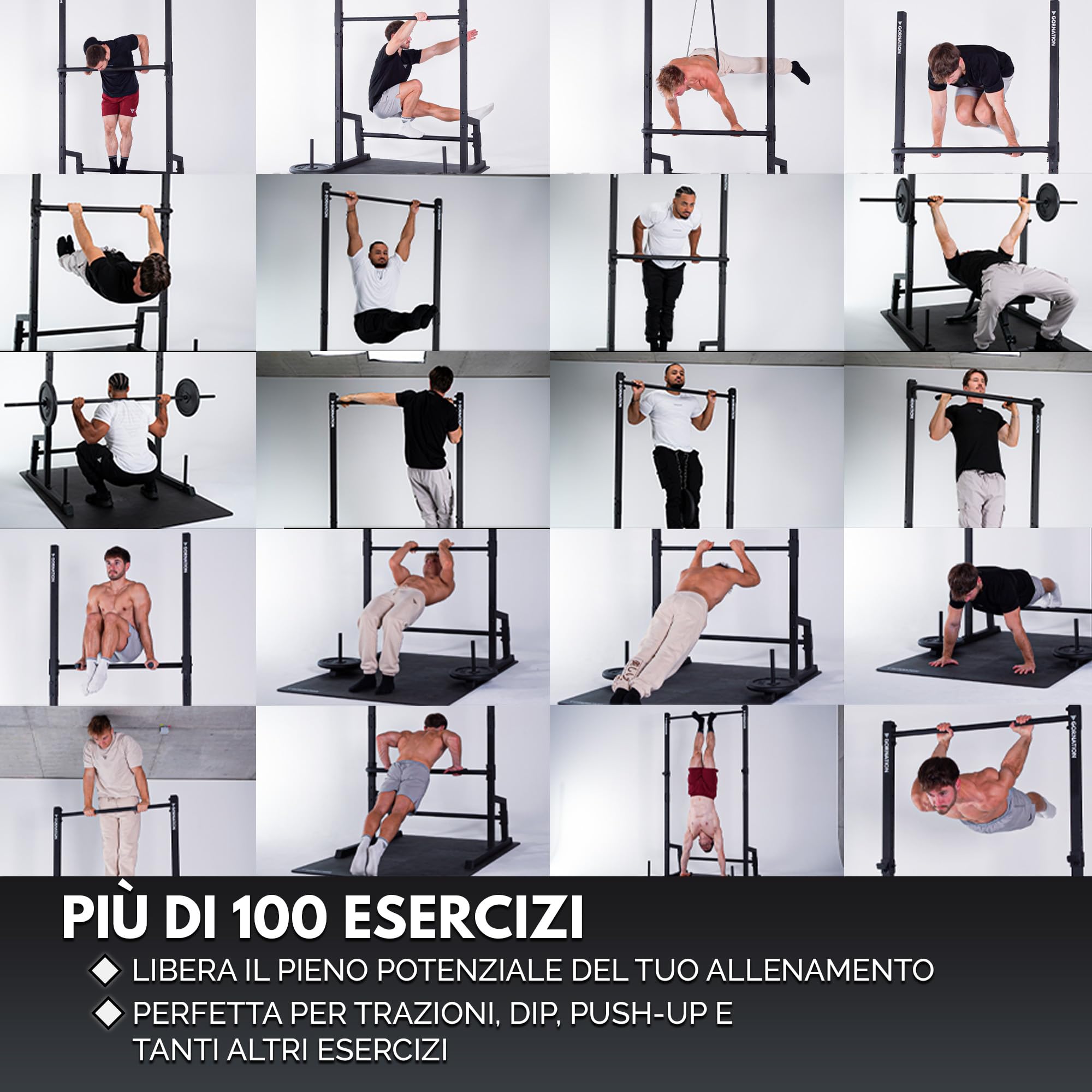 GORNATION Power Tower Multifunzione, Pull Up Station, Barra per trazioni, Perfetta per Fintess e Calisthenics, Squat Rack, Altezza Regolabile