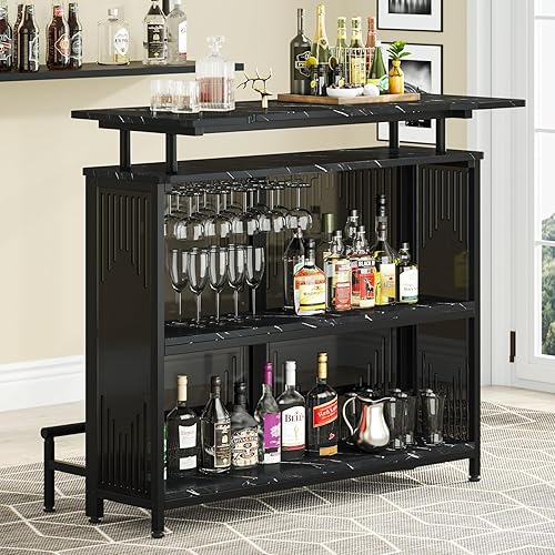 Tribesigns Unidad de bar para el hogar, mesa de barra de licor de 3 niveles con estantes para copas y estantes de almacenamiento de vino, gabinete disponible en Yaxa Colombia