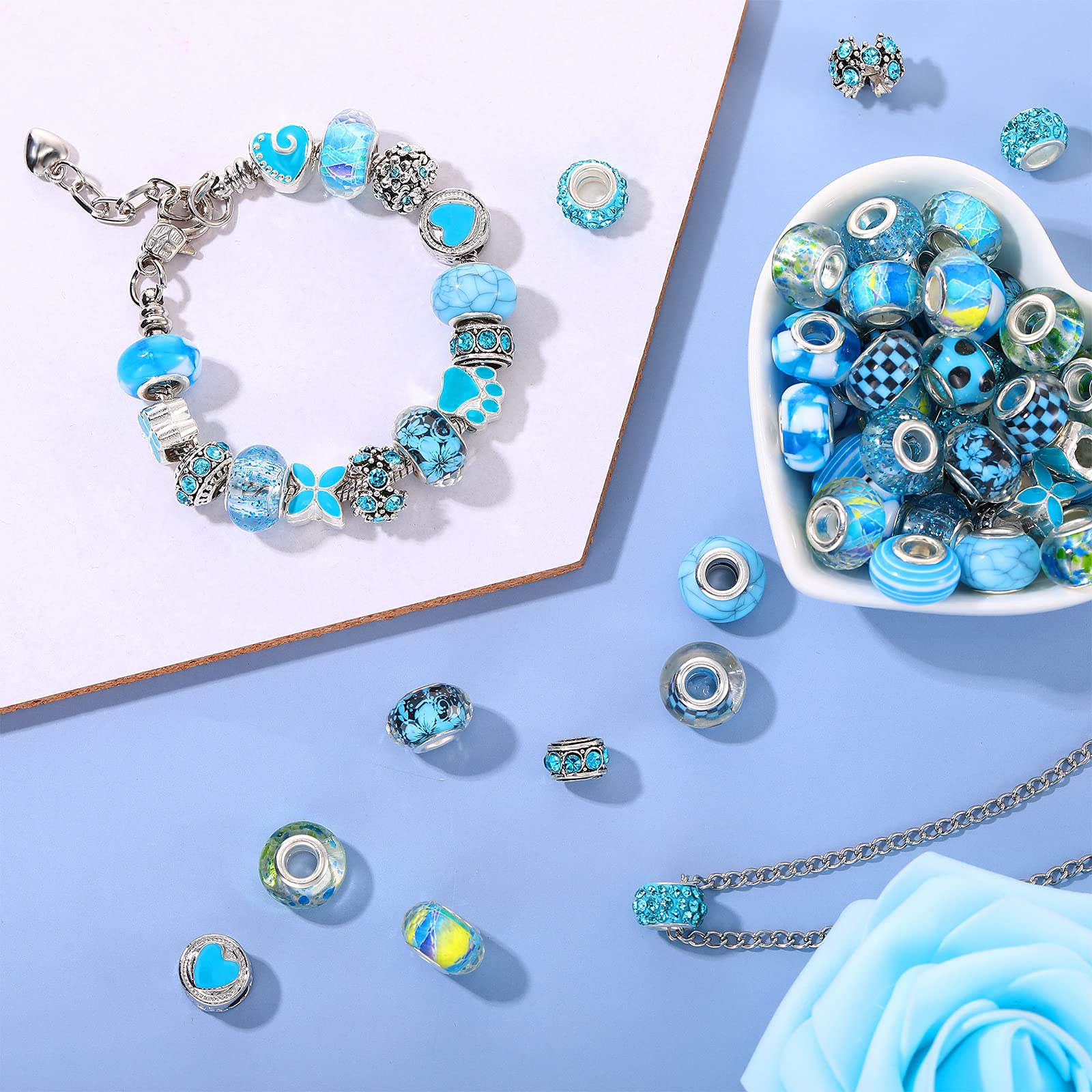 Lot De 80 Perles Européennes Assorties à Grand Trou, Perles En