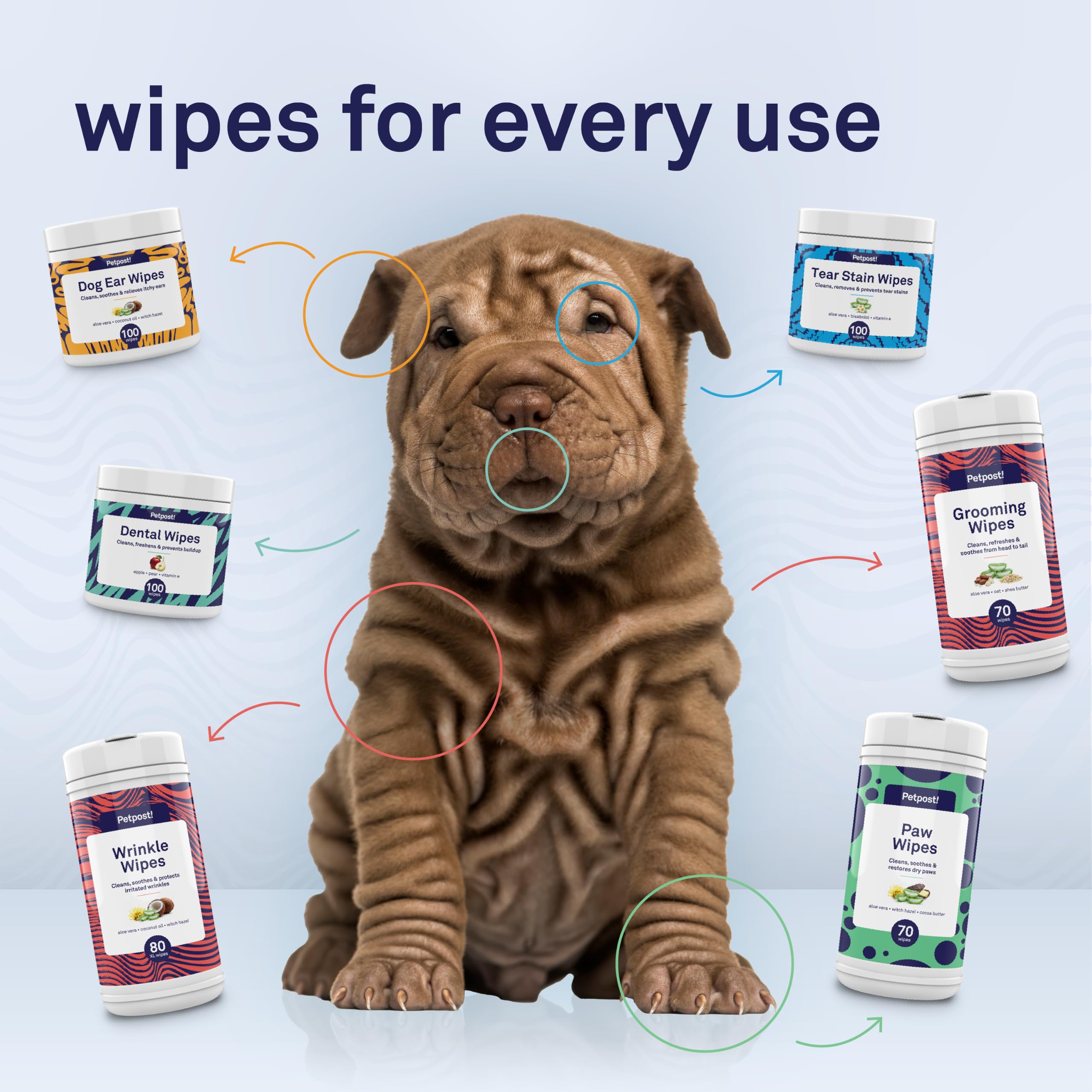 Petpost | Bulldog Wrinkle Wipes for Dogs - Cleans and Soothes Pug Wrinkles and Folds - 100 Ultra Soft Cotton Pads in Coconut Oil Solution