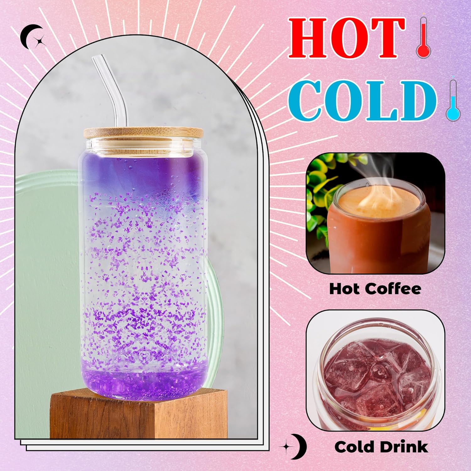 Joyclub 8 Pack Snow Globe Tumbler Pre Drilled Beer Glass Can Shaped, 16oz Double Wall Glass Cups with Lids and Straws for Snow Globe Glitter DIY Smoothie Soda Boba Tea Cocktail