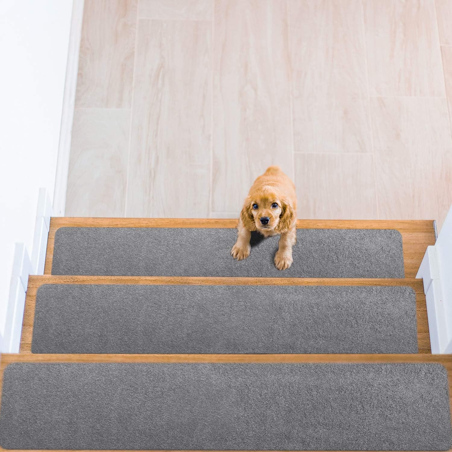 Delxo8"x30" Stair Treads Non-Slip Carpet (14-Pack) Anti-Slip Stair Runners for Wooden Steps Kids, Elders, and Dogs,Pre Applied Adhesive (Grey)