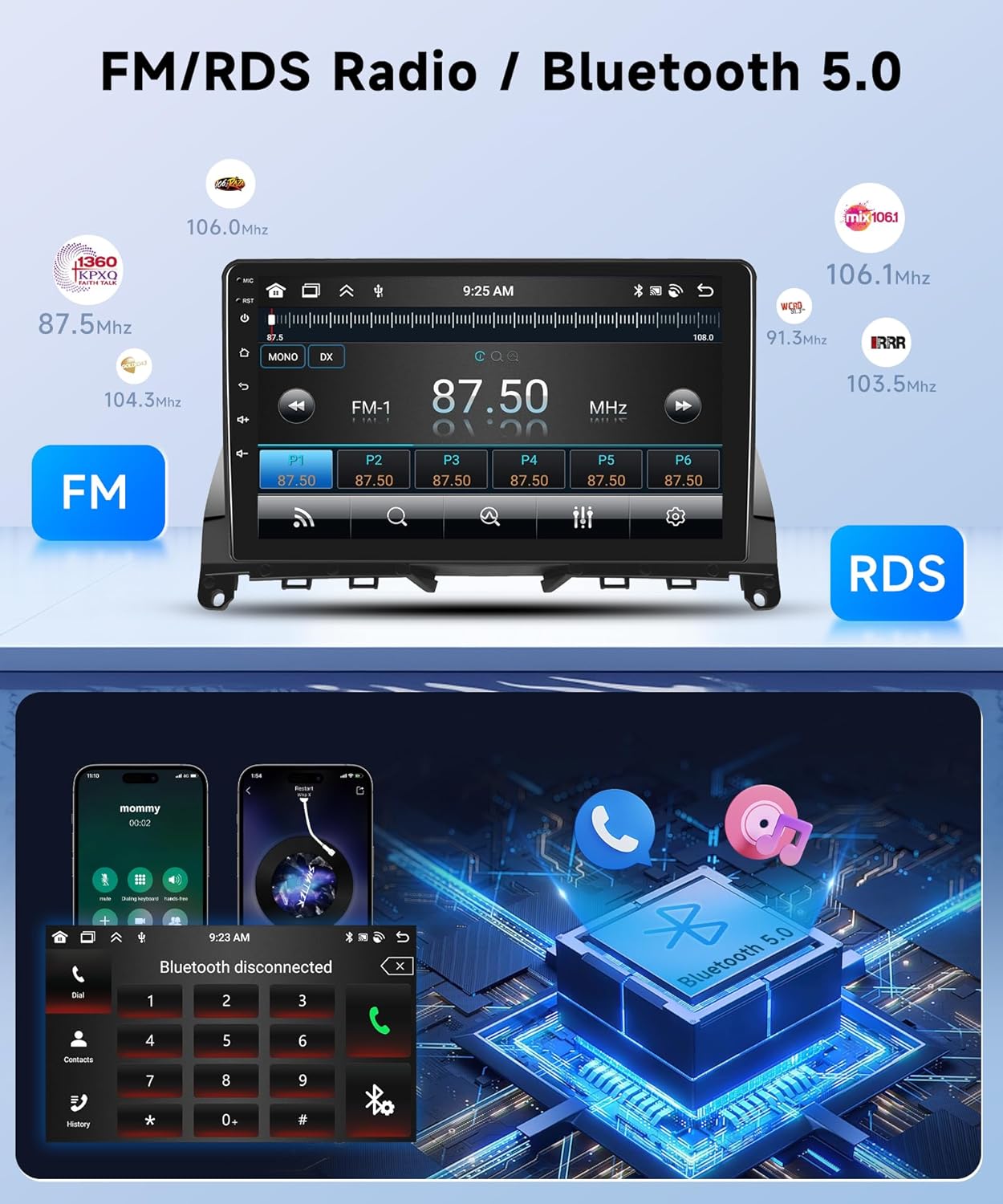 Car Stereo for Mercedes Benz C-Class C200 C230 C250 C300 C350 W204 S204 2006-2011【8Core 2+64G】 Wireless Carplay Android Auto,9 Inch IPS Touch Screen,GPS/WiFi/32EQ DSP/Bluetooth/SWC/Backup Camera