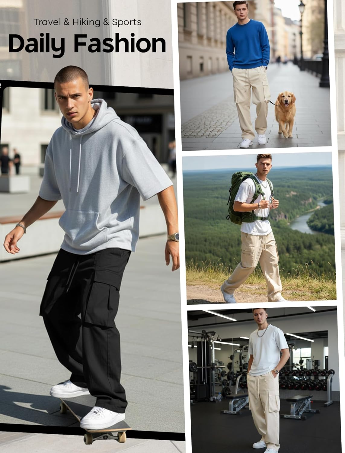 ZAFUL Men's Casual Cargo Pants Elastic Waist Drawstring Pants Cargo Sweatpants Multi Pockets Loose Fit Straight Leg Pants - Image 4