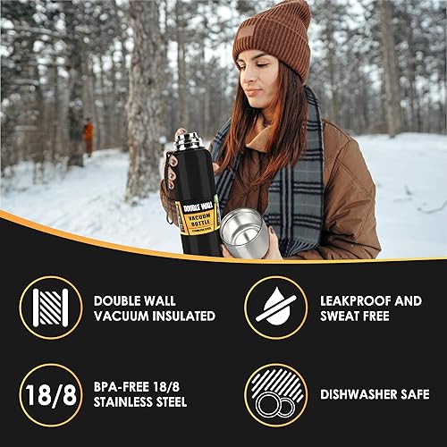 Vista 4 de Botella de agua aislada al vacío de 17 onzas con boca ancha, botellas de agua de acero inoxidable sin BPA para bebidas frías y calientes y café