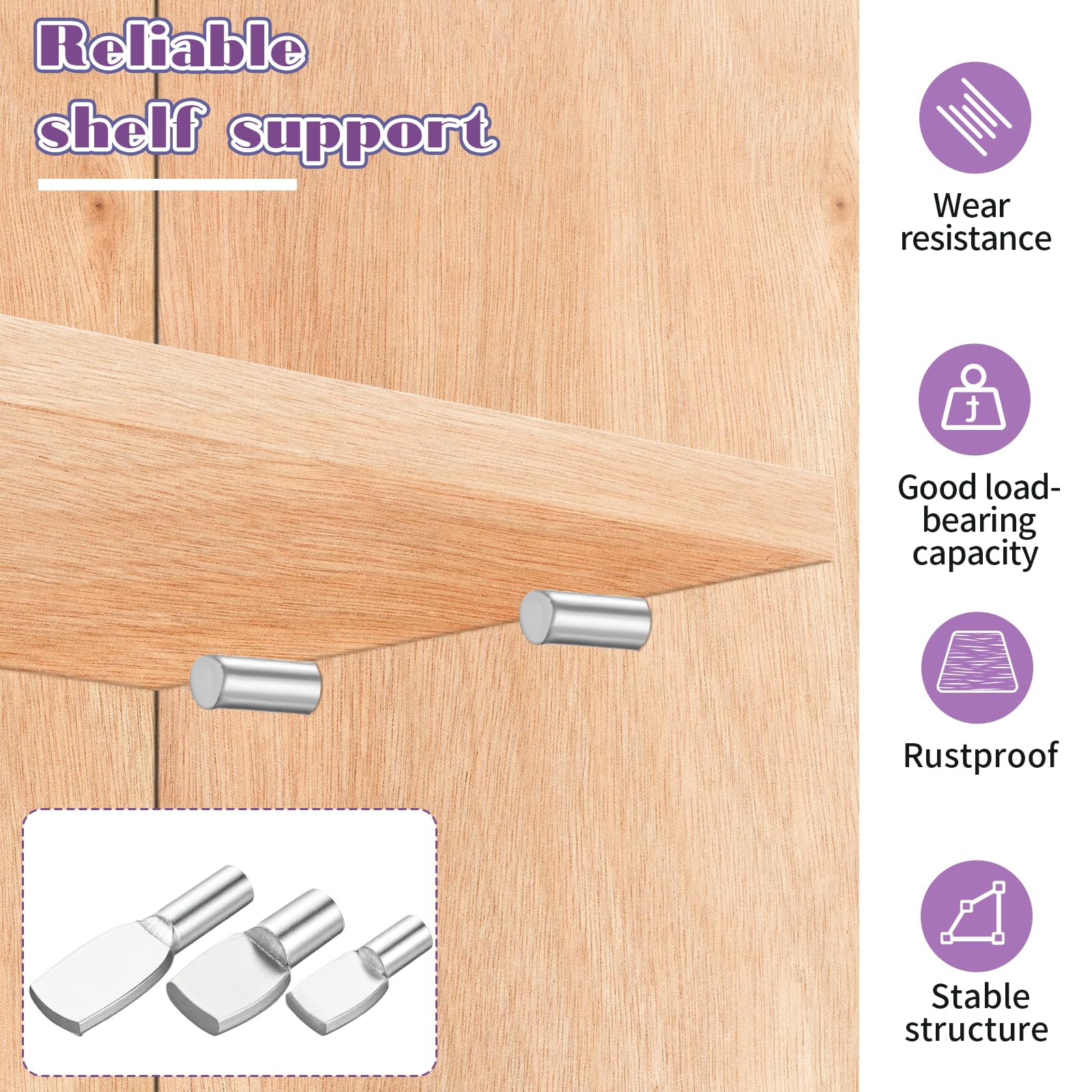 48 PCS Shelf Pins, 5/6/7mm Shelf Tabs Cabinet Pegs for Shelves Pegs for Cabinet Shelves Spoon Shape Support Pins Silver Steel Tabs for Bookshelf Kitchen Furniture Adjustable Wood Shelfs Holder — Amazon image 6