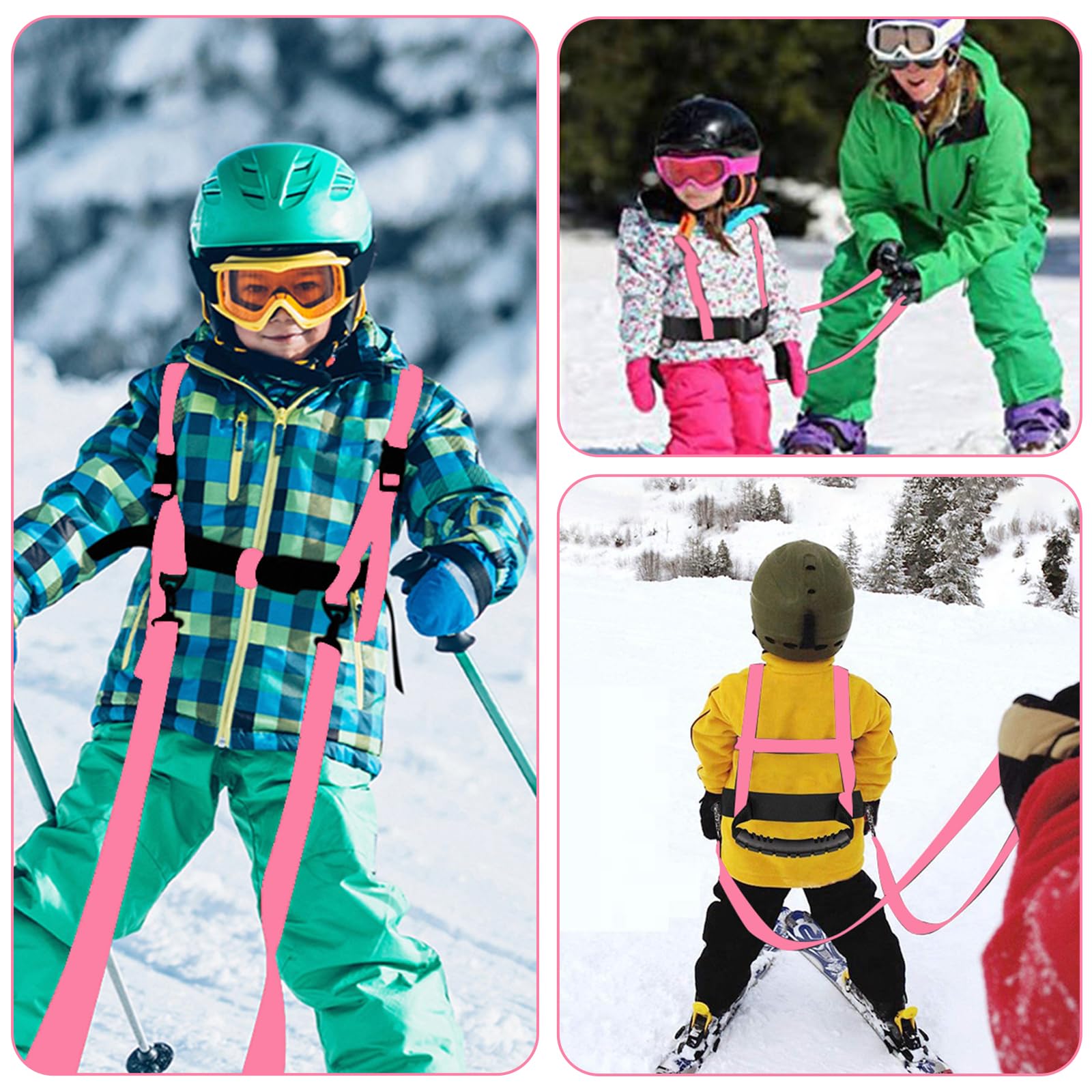 Pasek do snowboardu dla dzieci, pasek narciarski ze zdejmowaną linką i torbą, pas snowboardowy dla dzieci, uprząż snowboardowa dla dzieci, dla chłopców, dziewczynek, początkujących