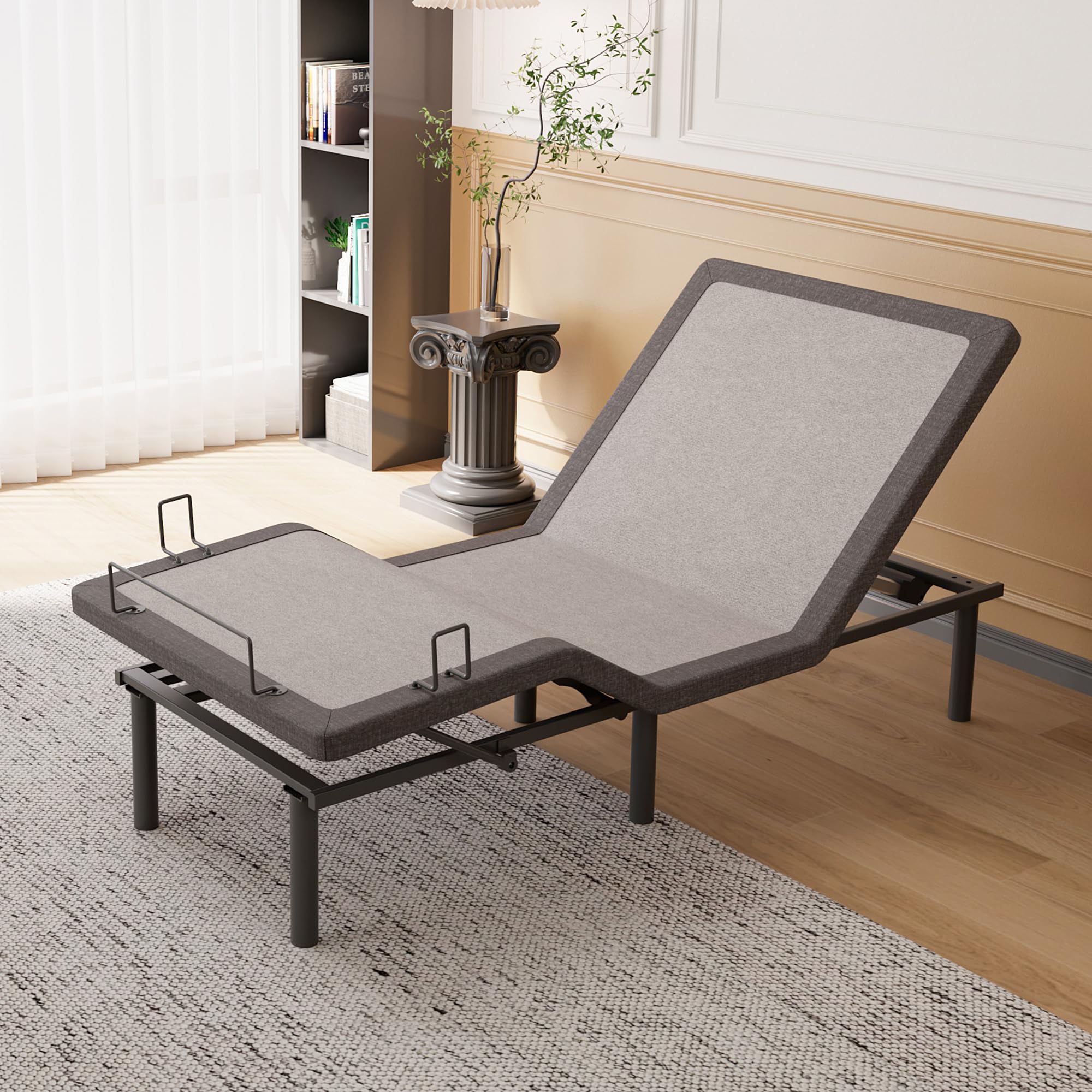 ESHINE Adjustable Bed Frame Smart Bed Twin XL - Upholstered Bed Base with Massage, Wireless Remote, Ergonomic Foot&amp;Head Incline, Zero Gravity, Dual USB Ports, Under Bed Light, 3100 Series Grey