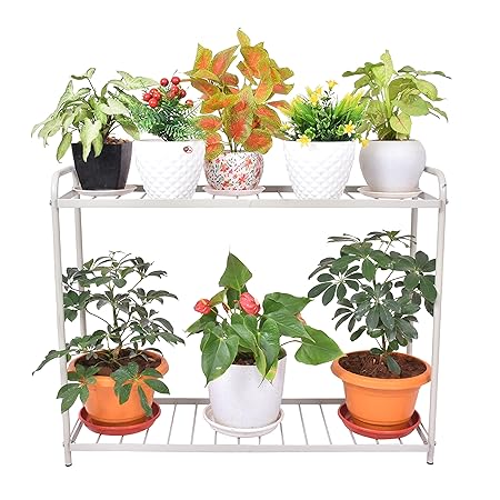 D&V ENGINEERING - Creative in innovation Metal 2-Tier Indoor Outdoor Multipurpose Plant Stand Rack, Flower Pot Display Shelf, 34