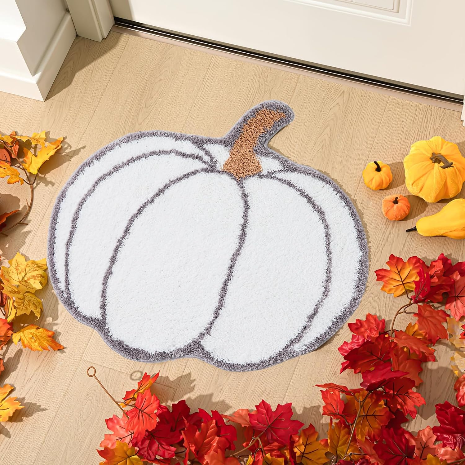 Tinideya Fall Pumpkin Rug Bath Mat 26 x 24 Inch Halloween Plush Pumpkin Shape Bathroom Rug Thanksgiving Non