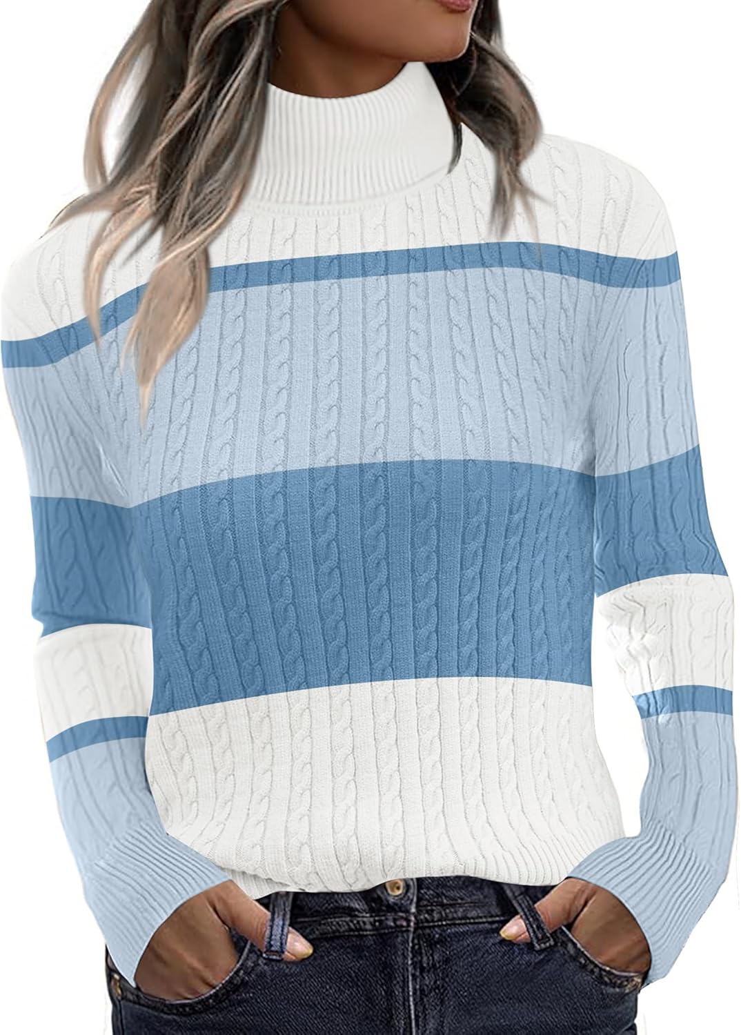 Zeagoo Womens Sweaters 2025 Turtleneck Cable Knit Long Sleeve Pullover Cute Fitted Trendy Basic Fall Tops