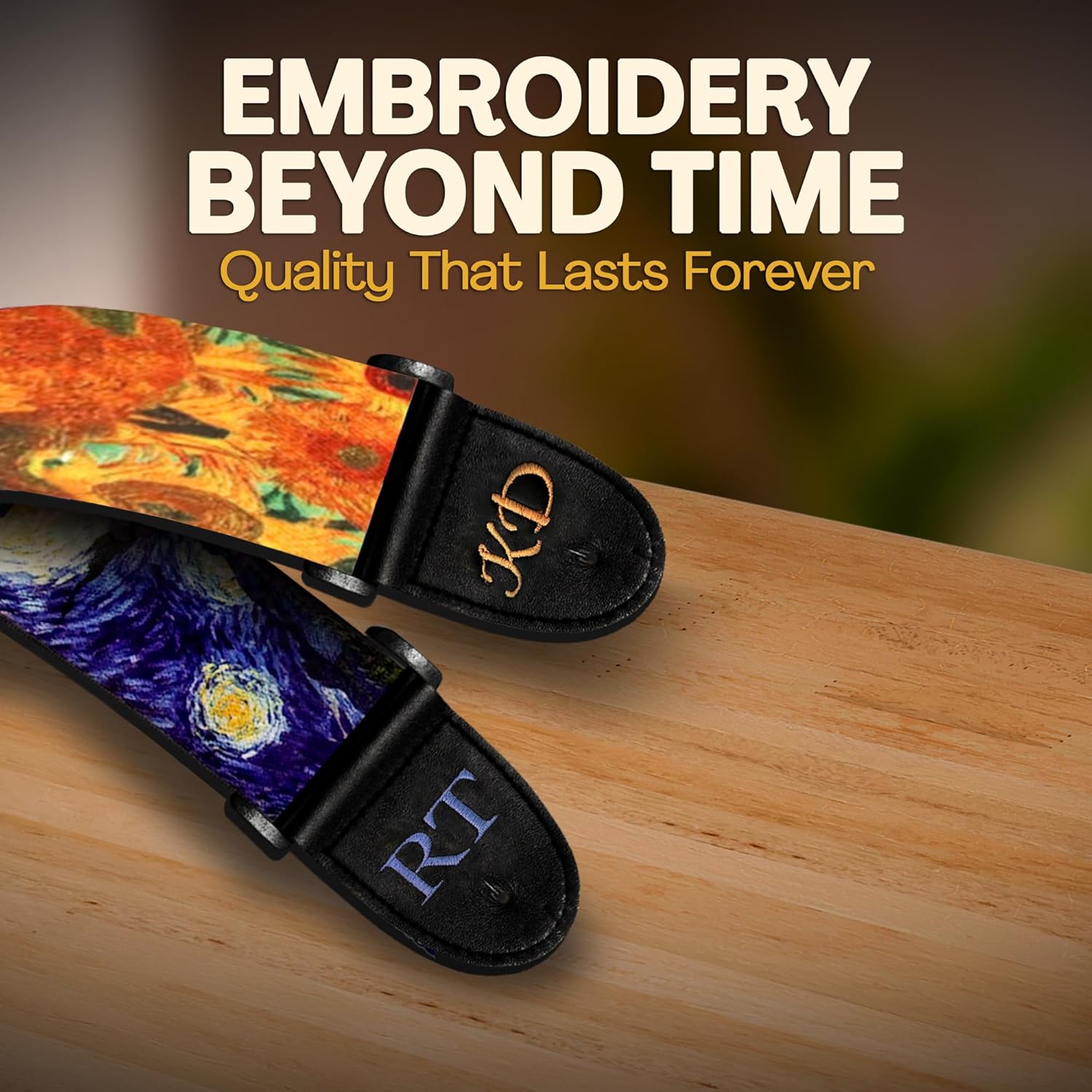 Art Tribute Personalized Guitar Strap Van Gogh Sunflower Design Includes 2 Strap Locks & 2 Picks, Add Your Text and We Make It Especially For You, Your Own Custom Guitar Strap