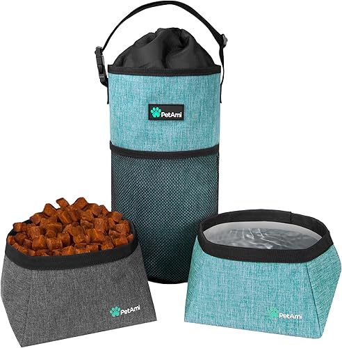 Miniatura 9 de PetAmi Bolsa de viaje de comida para perros  Transportador de croquetas para perros con kit de cuencos de agua plegables para perros  Almacenamiento