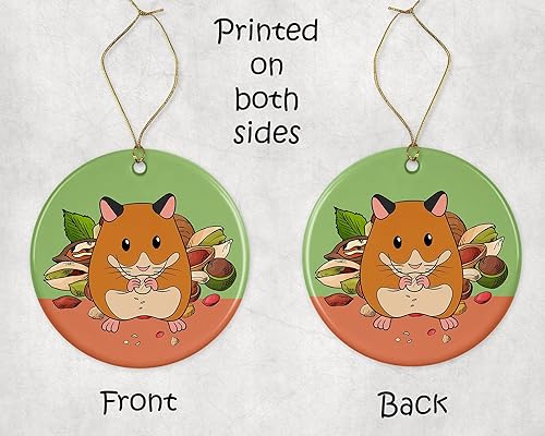 Miniatura 3 de Hamster Eating Stash of Food – Adorno de Navidad – Adorno de Navidad – Adorno de cerámica para él, su esposa y esposo impreso en ambos lados