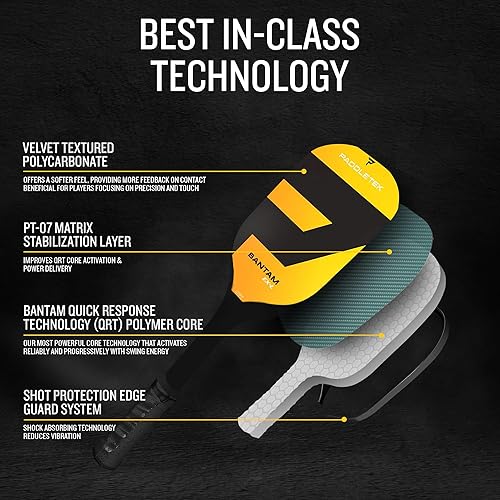 Miniatura 4 de Paddletek Bantam EX-L Paleta de pickleball  Palas profesionales de pickleball con núcleo de panal, superficie de policarbonato, núcleo de