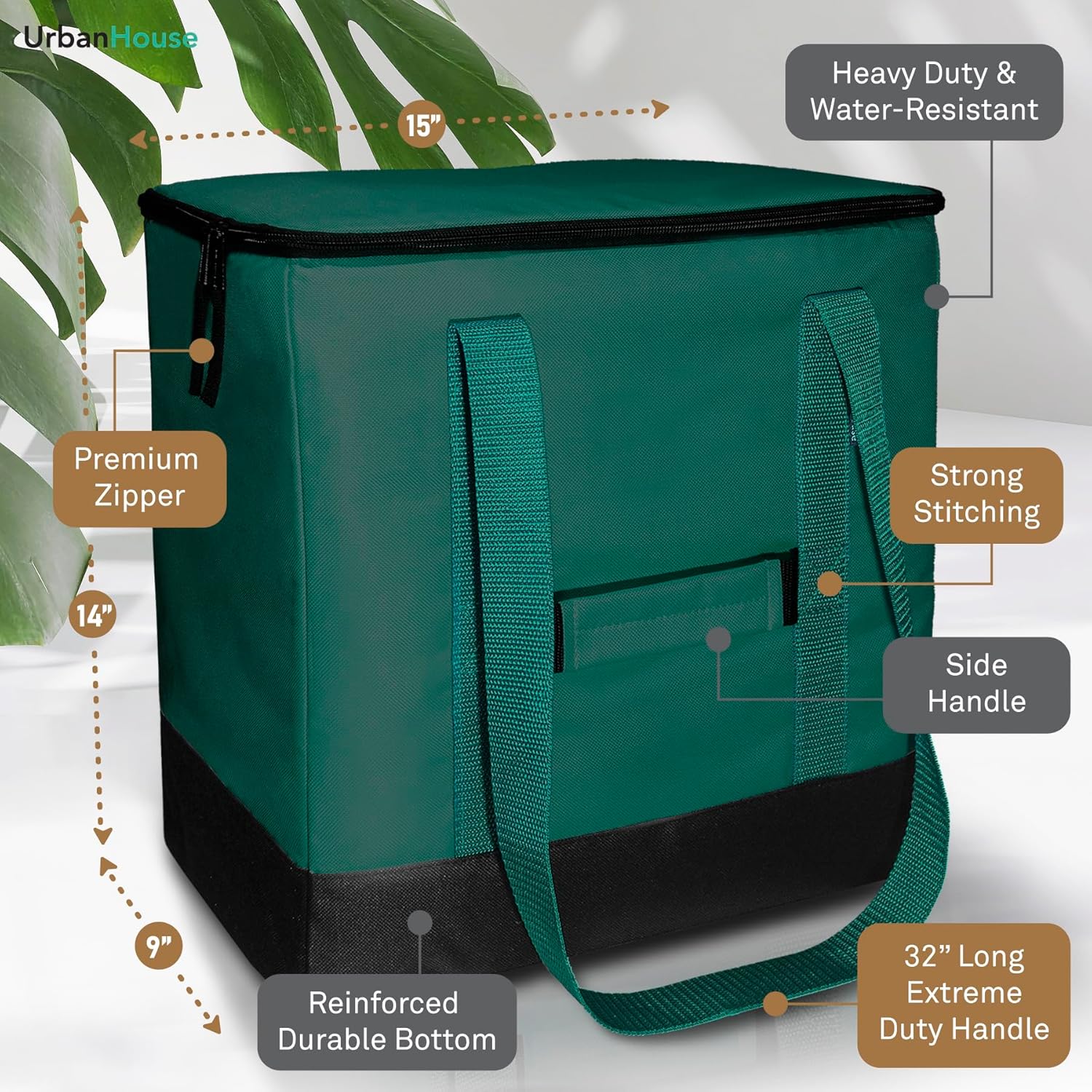 UrbanHouse Extra Large Premium Grade Reusable Insulated Cooler Bag with Heavy Wall Insulation and 2-Way Carry for Grocery Shopping and Food Delivery 1-Each