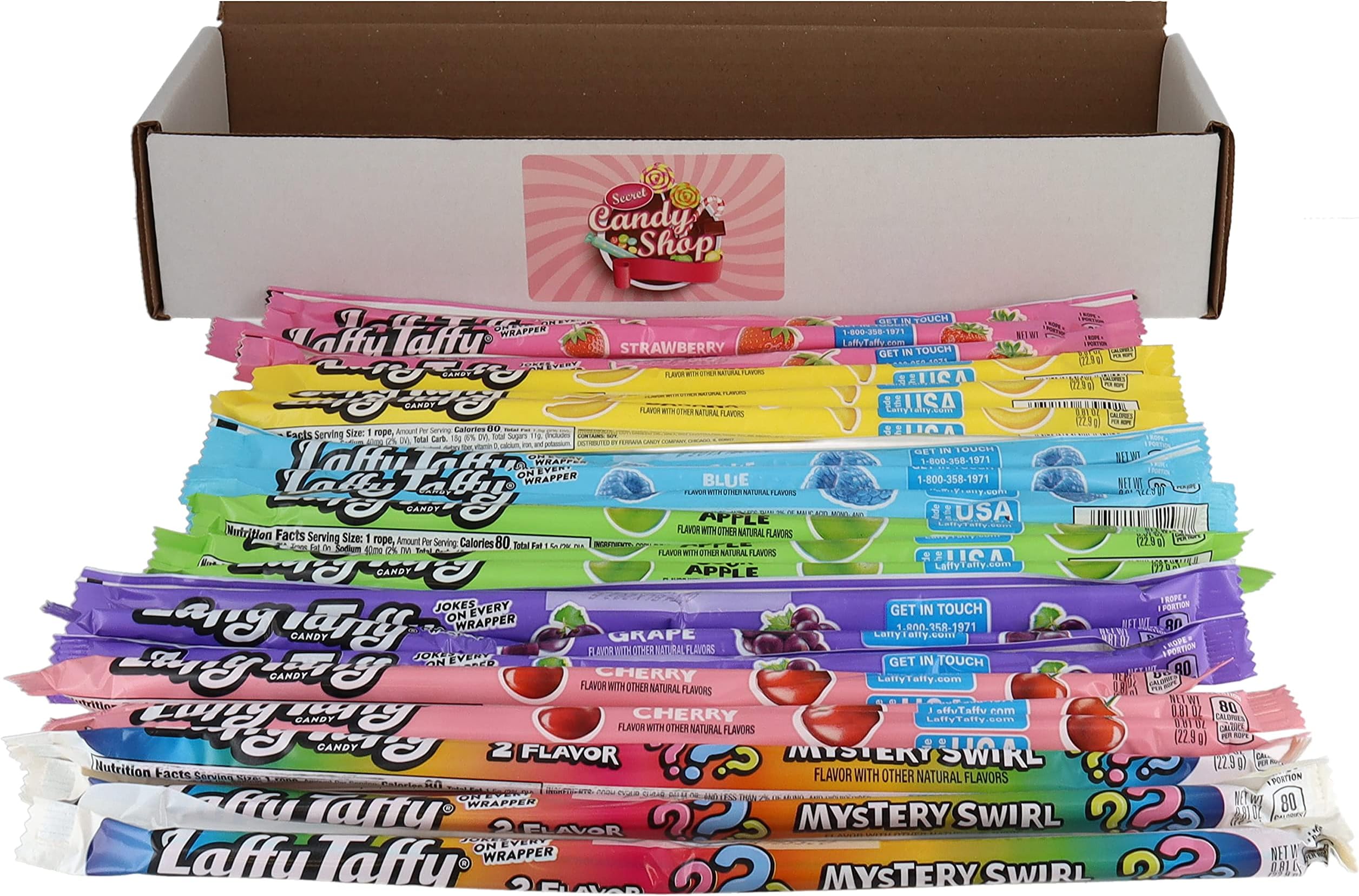 SECRET CANDY SHOPLaffy Taffy Ropes Variety Pack of 7 Flavors (3 of each flavor, Total of 21)