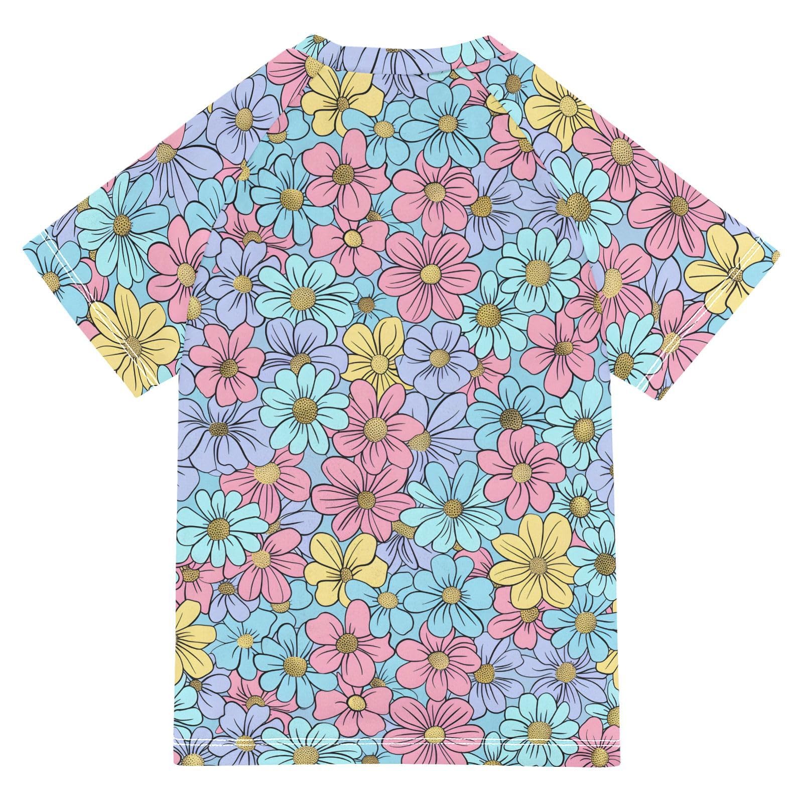 ALAZA Kids Rash Guard Boys Toddler Swim Shirts Short Sleeve Spring Flowers UPF 50+ 3T