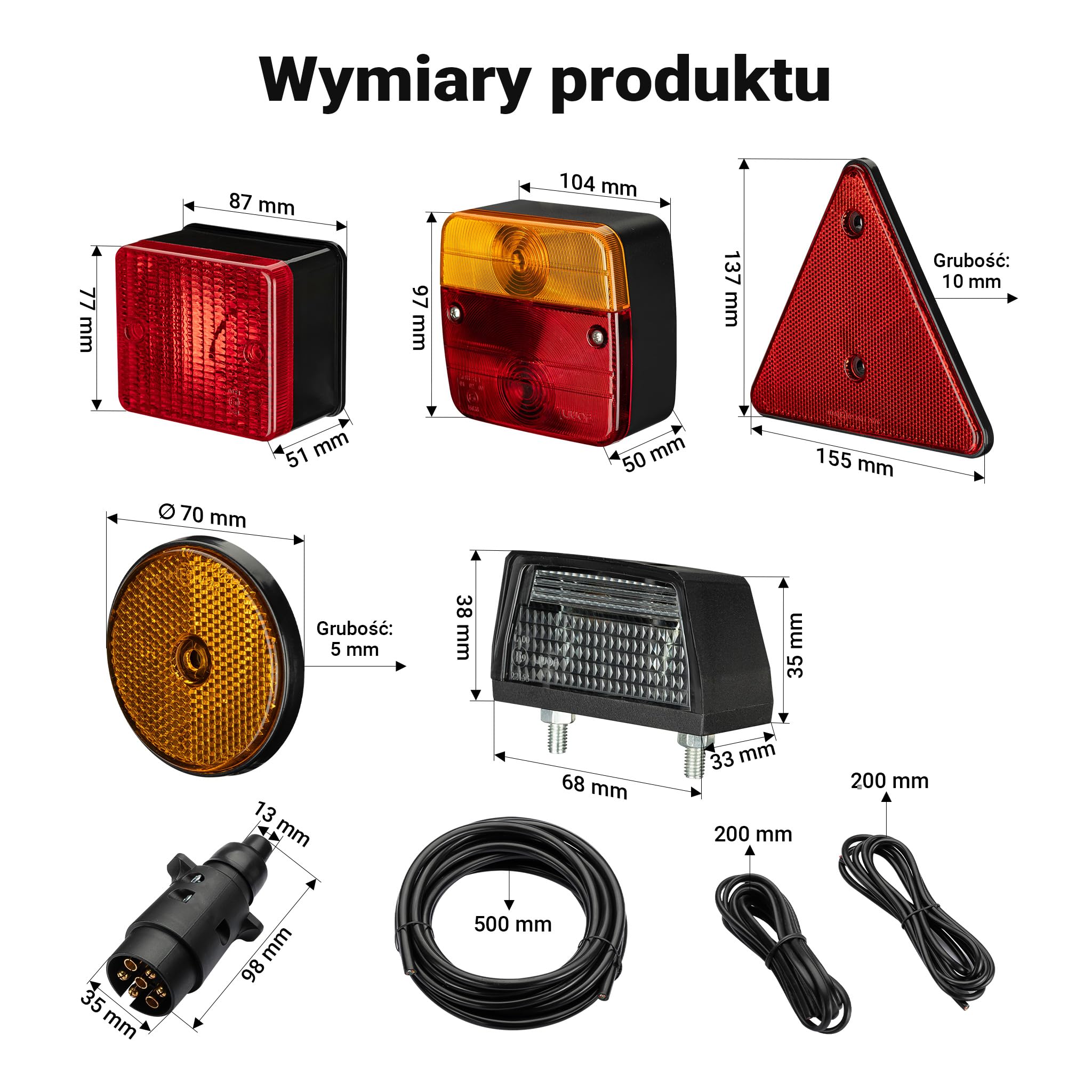 Wiltec Zestaw świateł do przyczepy z 7-pinową wtyczką światła reflektory i kabel do przyczep