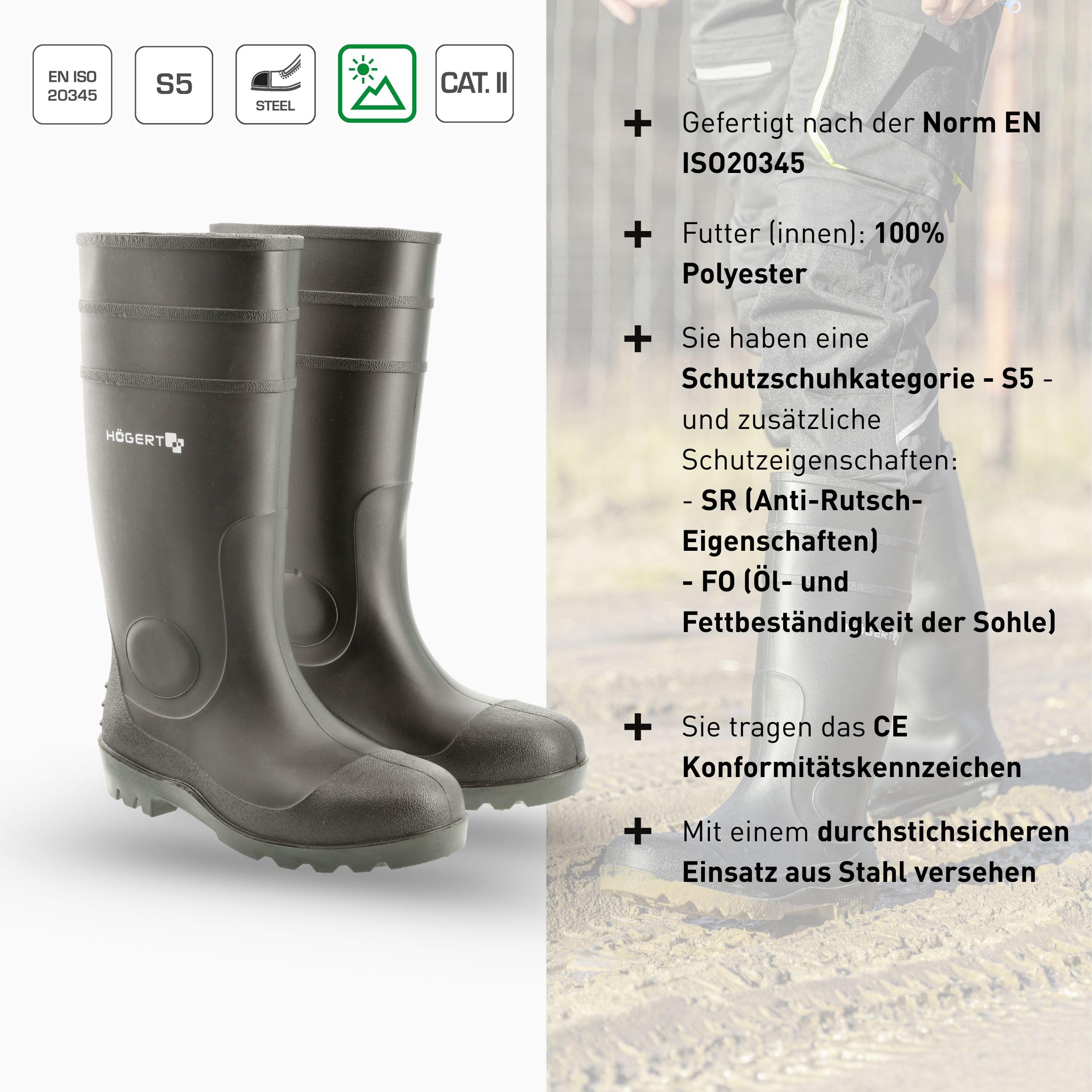 Högert Technik - RITTER Schutzstiefel Gummistiefl | Wasserdichter Sicherheitsstiefel und Arbeitsstiefel | Sicherheitsgummistiefel | EN ISO 20345 | S5 SRA schwarz 43