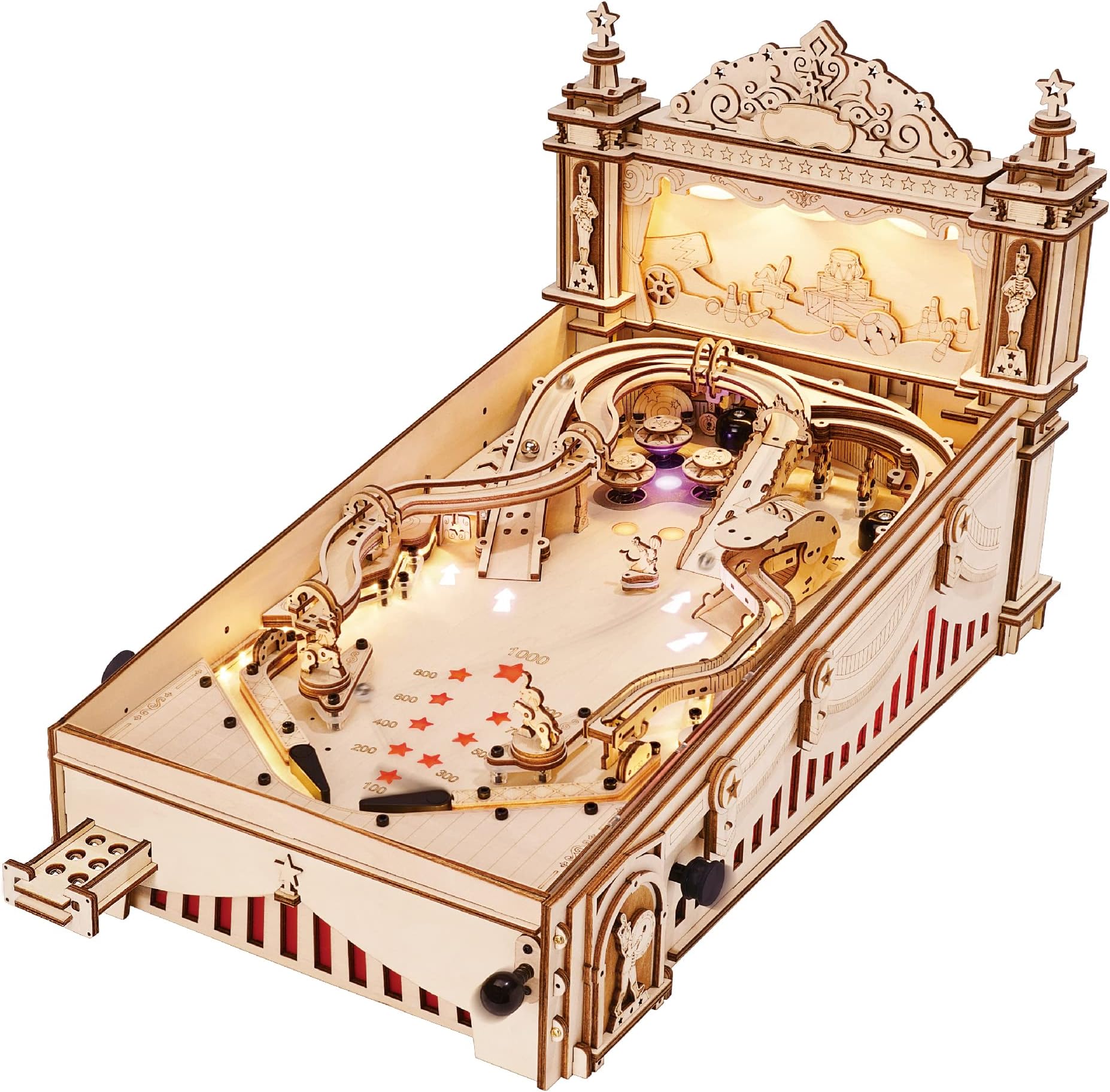 rowood ROKR 482-Piece Wooden 3D Pinball Machine Mechanical Model Puzzle for Adults & Teens, Antique Style, Unisex, DIY Pinball Game, Christmas & Birthday Gift