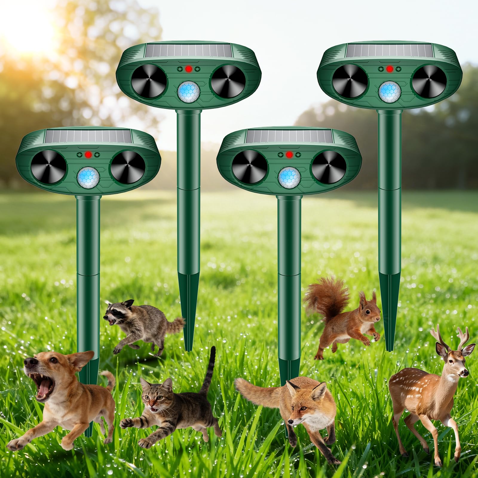 Repellente solare ad ultrasuoni per animali da esterno, per cervi e gatti, con sensore di movimento, impermeabile IP65 (4, verde)
