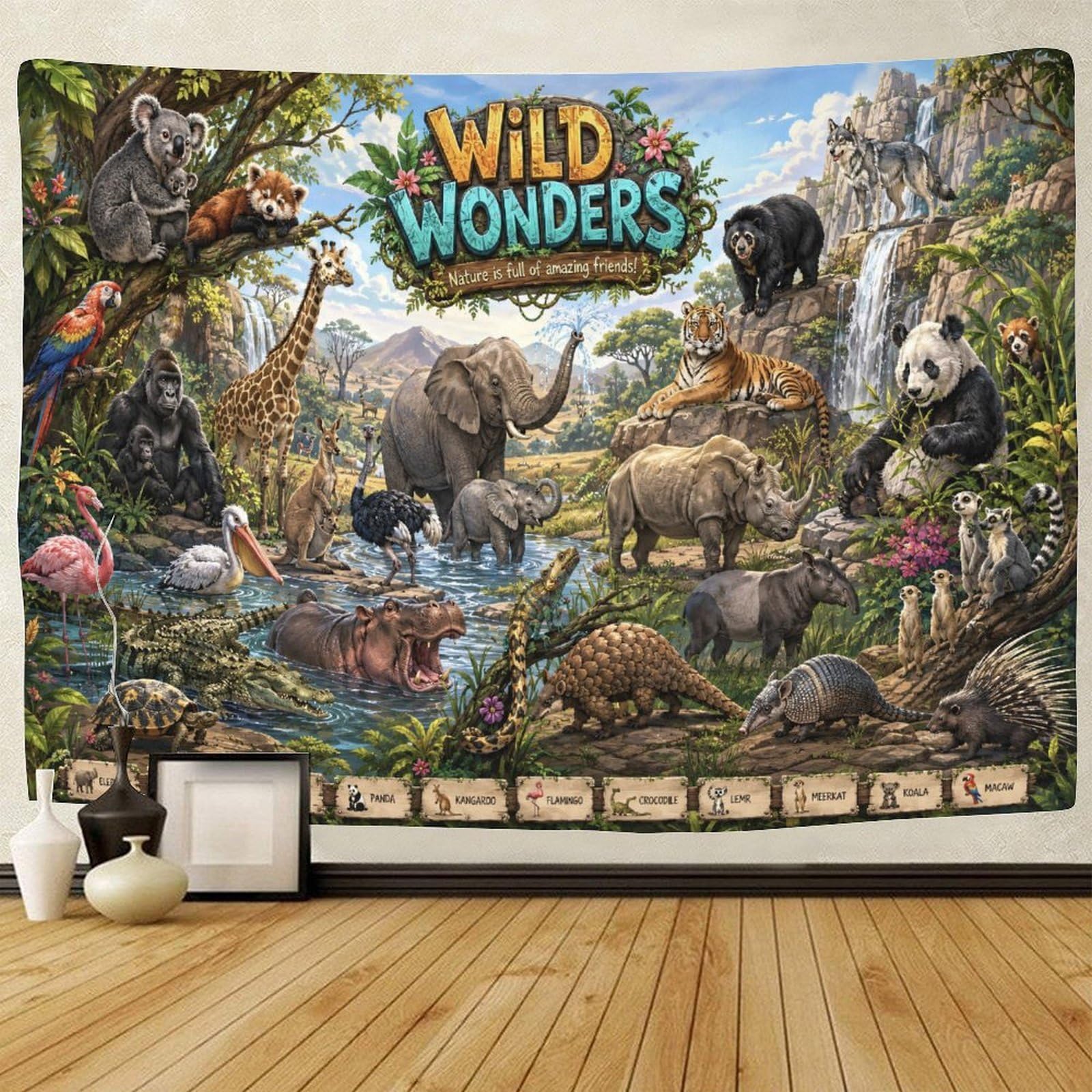 GPMNBCXZK Wild Animals Group Guide 3D Print Wall Tapestry Wall Art Decor Tapestries Poster Home Decoration Bedroom Living Room 180cmx230cm