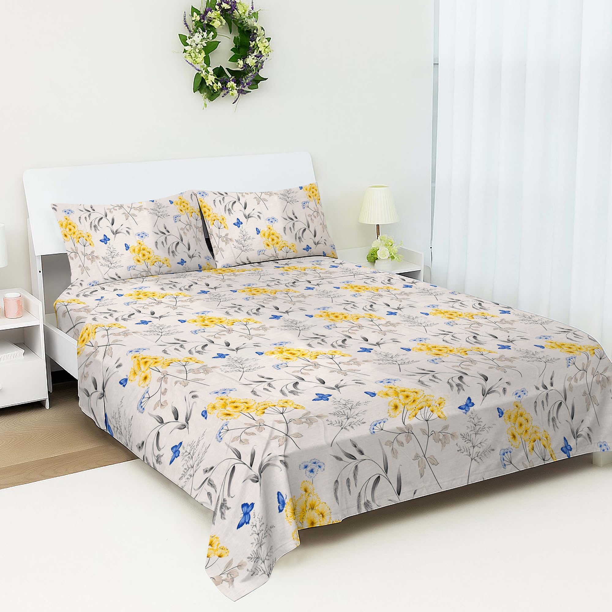 100% Egyptian Cotton Floral Flat Sheet – 400 Thread Count Soft & Breathable Bed Sheet – Luxury Floral Printed Single Flat Sheet