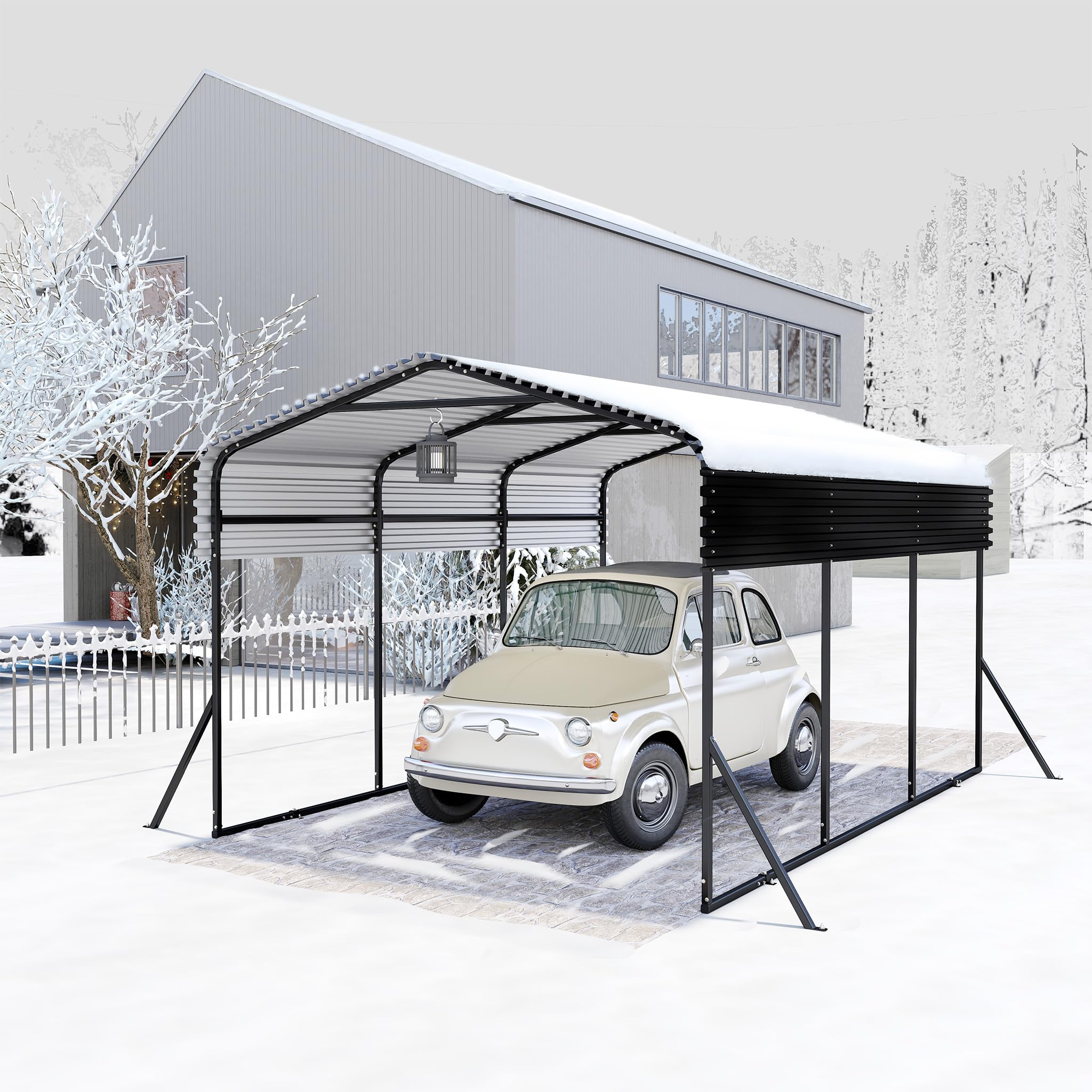 UISEBRT Garage per tenda auto da esterno | 10 x 15 FT | Carport in metallo nero | Robusto riparo auto da esterno | Ombreggiatura con tetto in metallo zincato per auto e barche tenda bivacco
