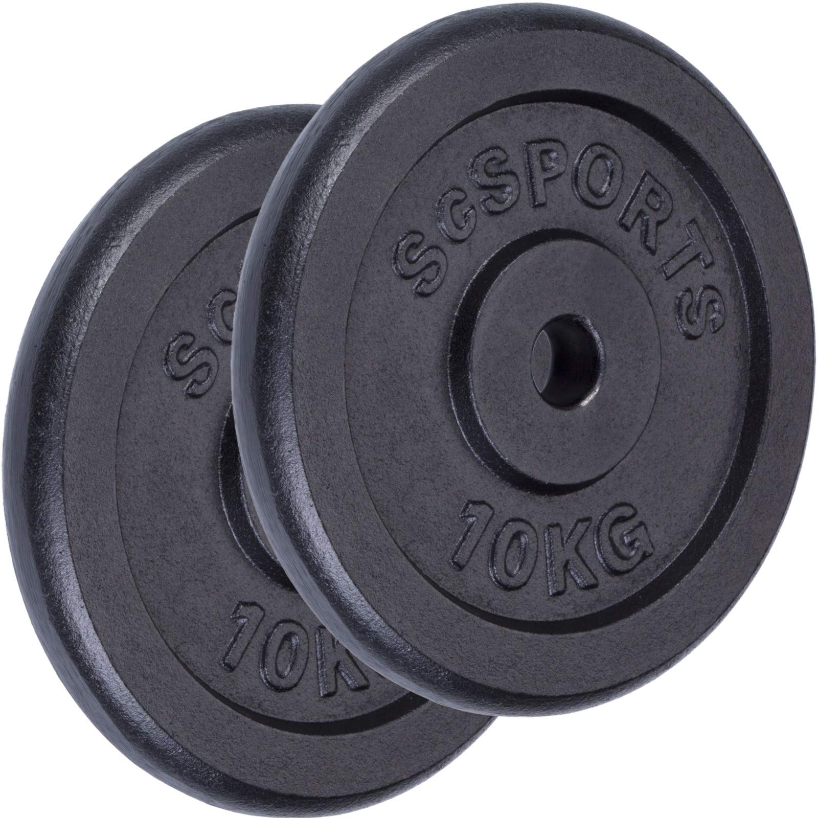 Set de disques d'haltère fonte de ScSPORTS 20 kg poids 2 x 10 kg trou de perçage 30/31 mm, contrôlé par Intertek + examen réussi
