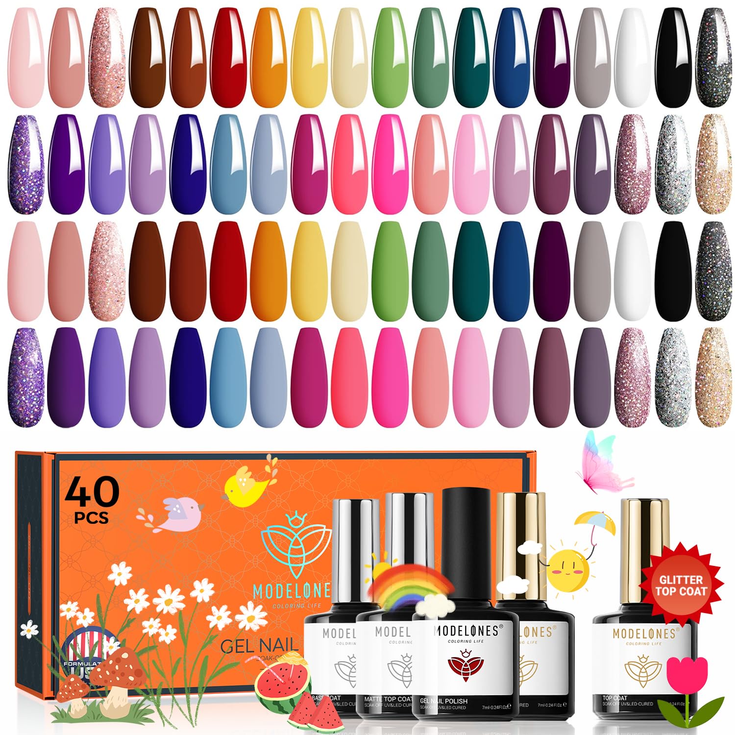Amazon.com: modelones 40 Pcs Gel Nail Polish Set, 36 Colors