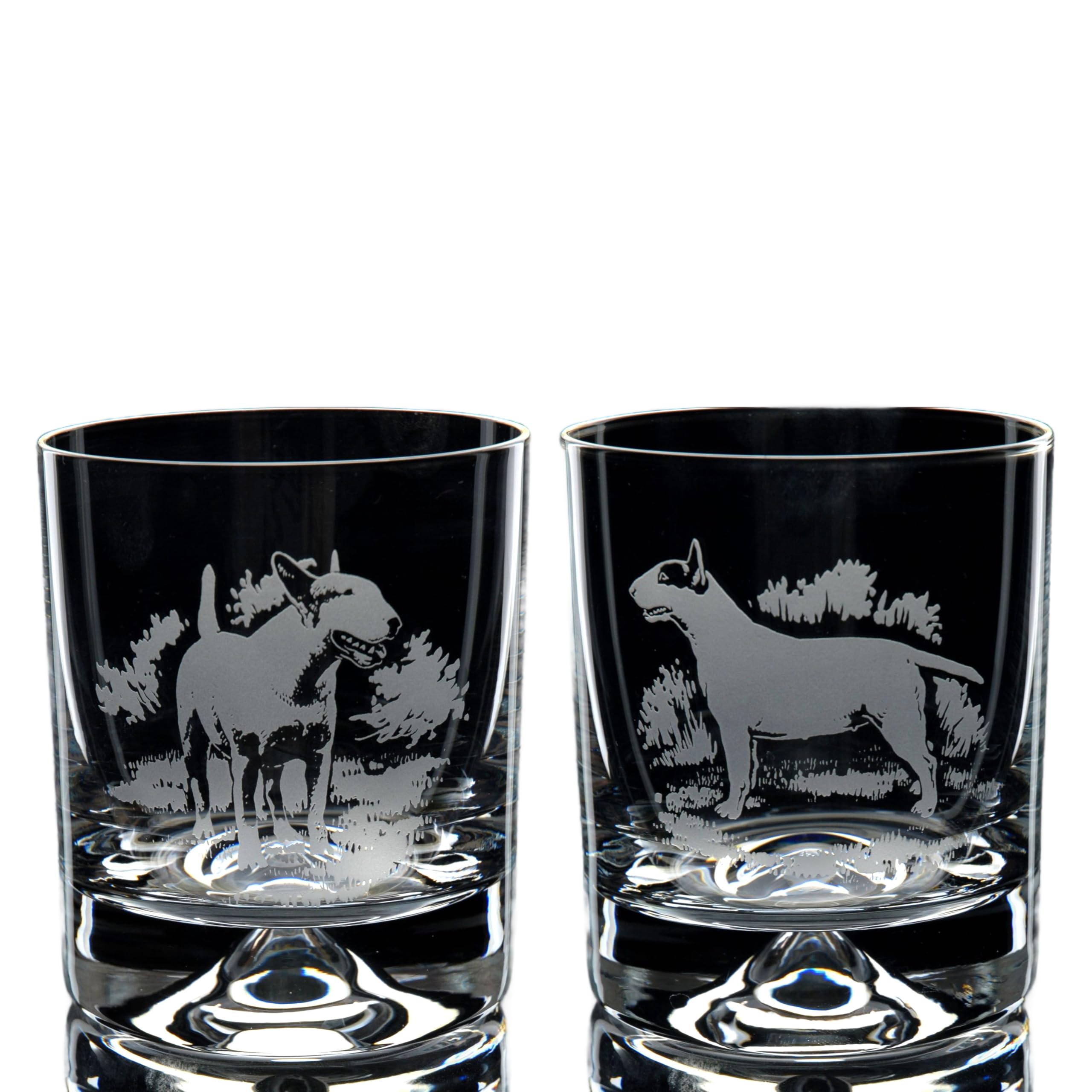 GLYPTIC Glass Art Bull Terrier Dog Placement Hand Etched/Engraved Whiskey Tumbler Glass — image 1