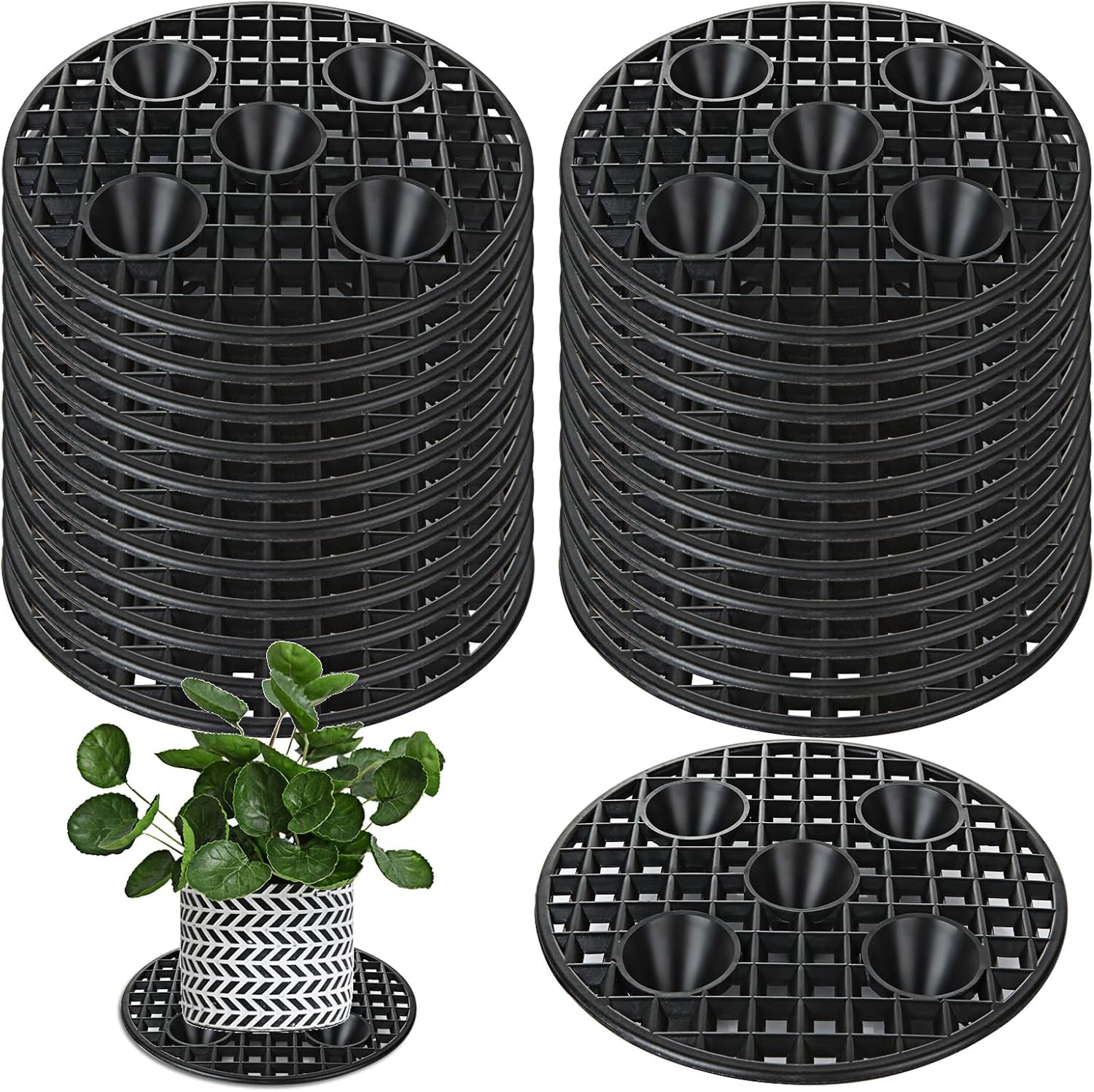 QTLCOHD 24 Pcs Plastic Plant Stand 8 Inch Black Plant Level Pot Elevator Riser Patio & Deck Floor Protector for Indoor Outdoor Garden Flower Potted Plants