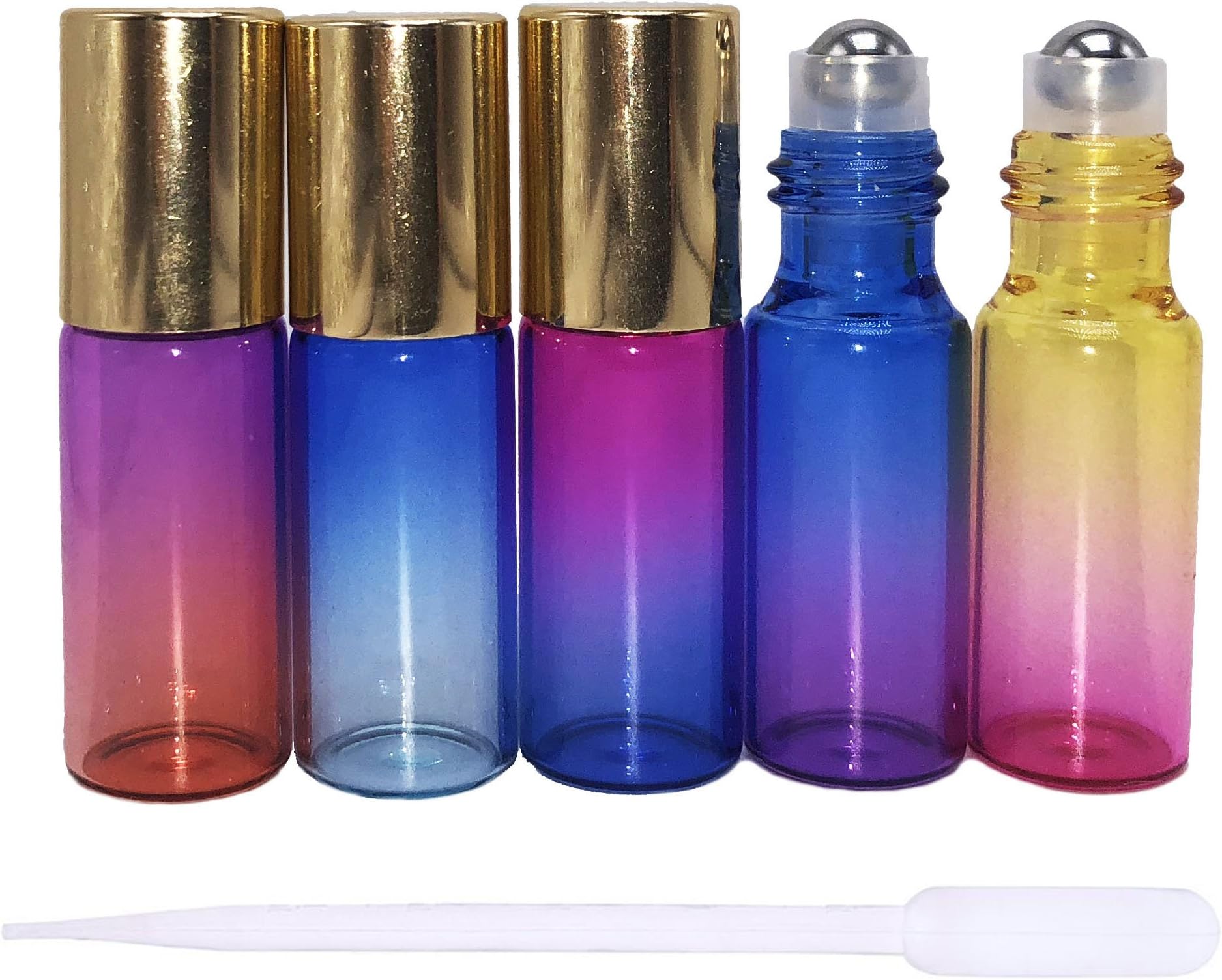 5ml Black Glass Essential Oil Roller Bottle with Stainless Steel Insert, Leakproof