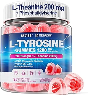 L Tyrosine Gummies Supplement 1200mg, GABA L-Theanine Supplement 200mg with Magnesium Glycinate Vitamin B6, D3 & C - Calm & Focus Gummies - Brain Supplements for Memory, Mood & Relax for Adults, Vegan